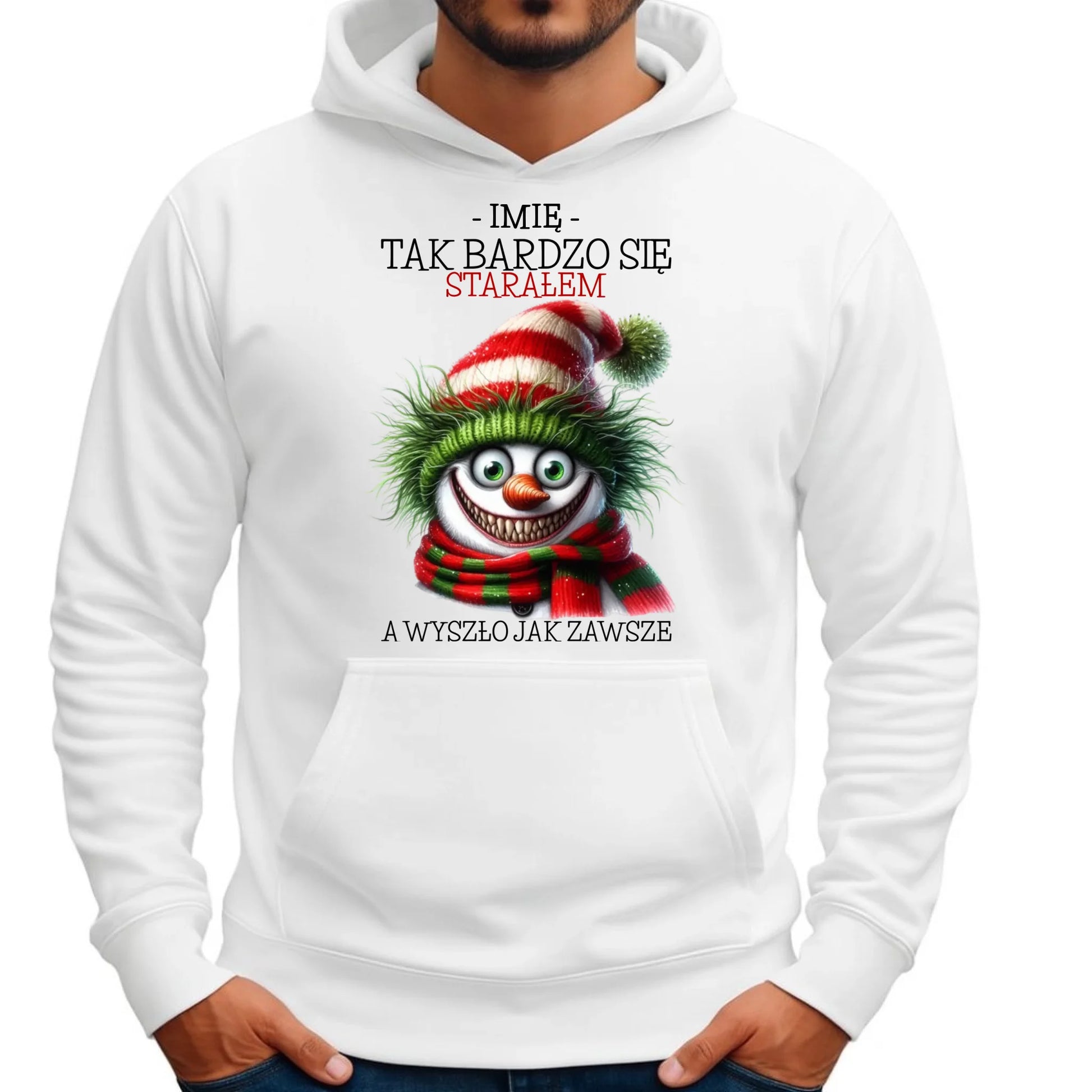Bluza męska z kapturem świąteczna - Tak bardzo się starałem - personalizowana BN120 - StoryCups.pl