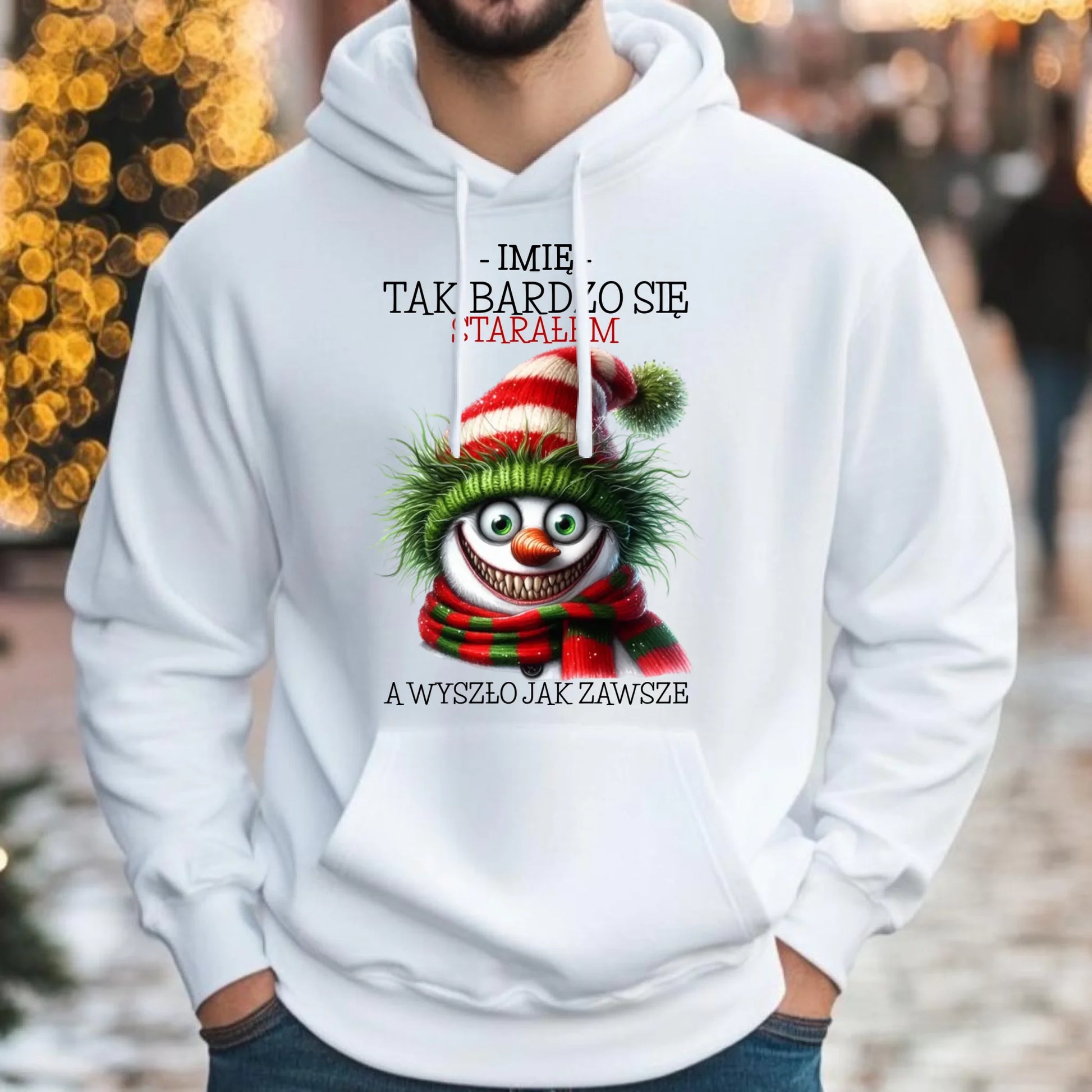 Bluza męska z kapturem świąteczna - Tak bardzo się starałem - personalizowana BN120 - StoryCups.pl