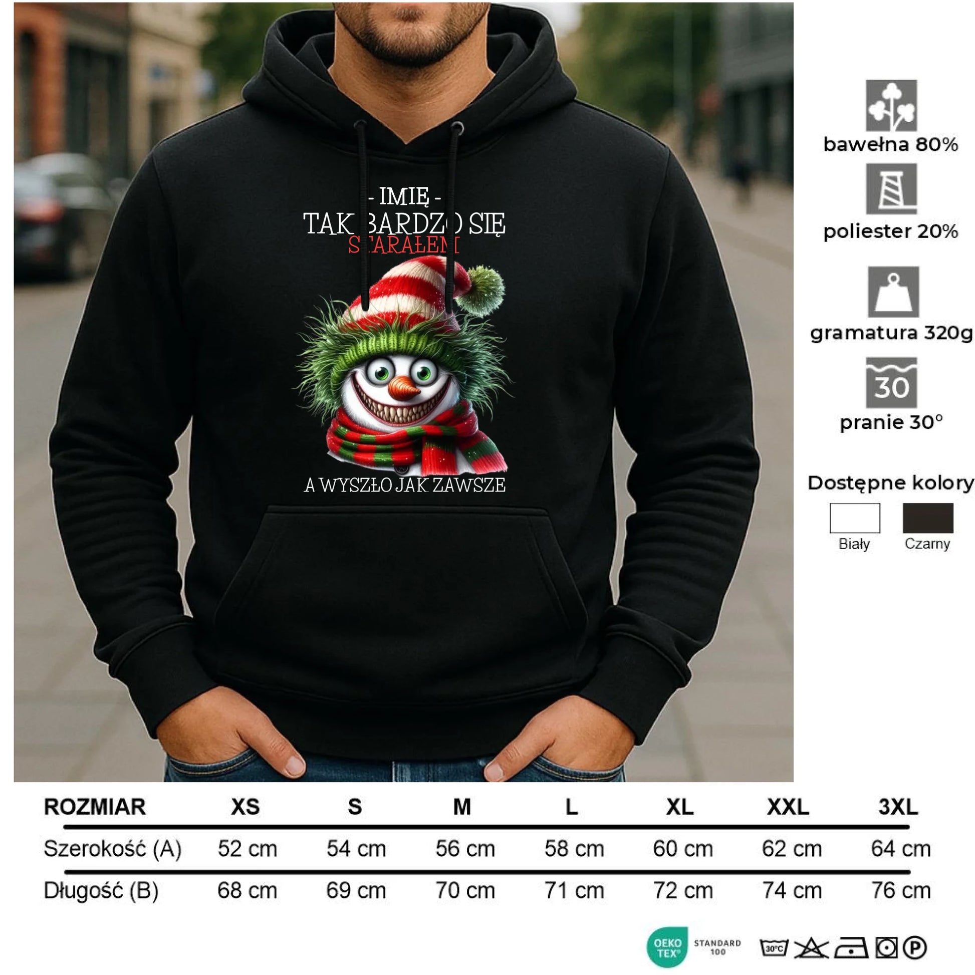 Bluza męska z kapturem świąteczna - Tak bardzo się starałem - personalizowana BN120 - StoryCups.pl