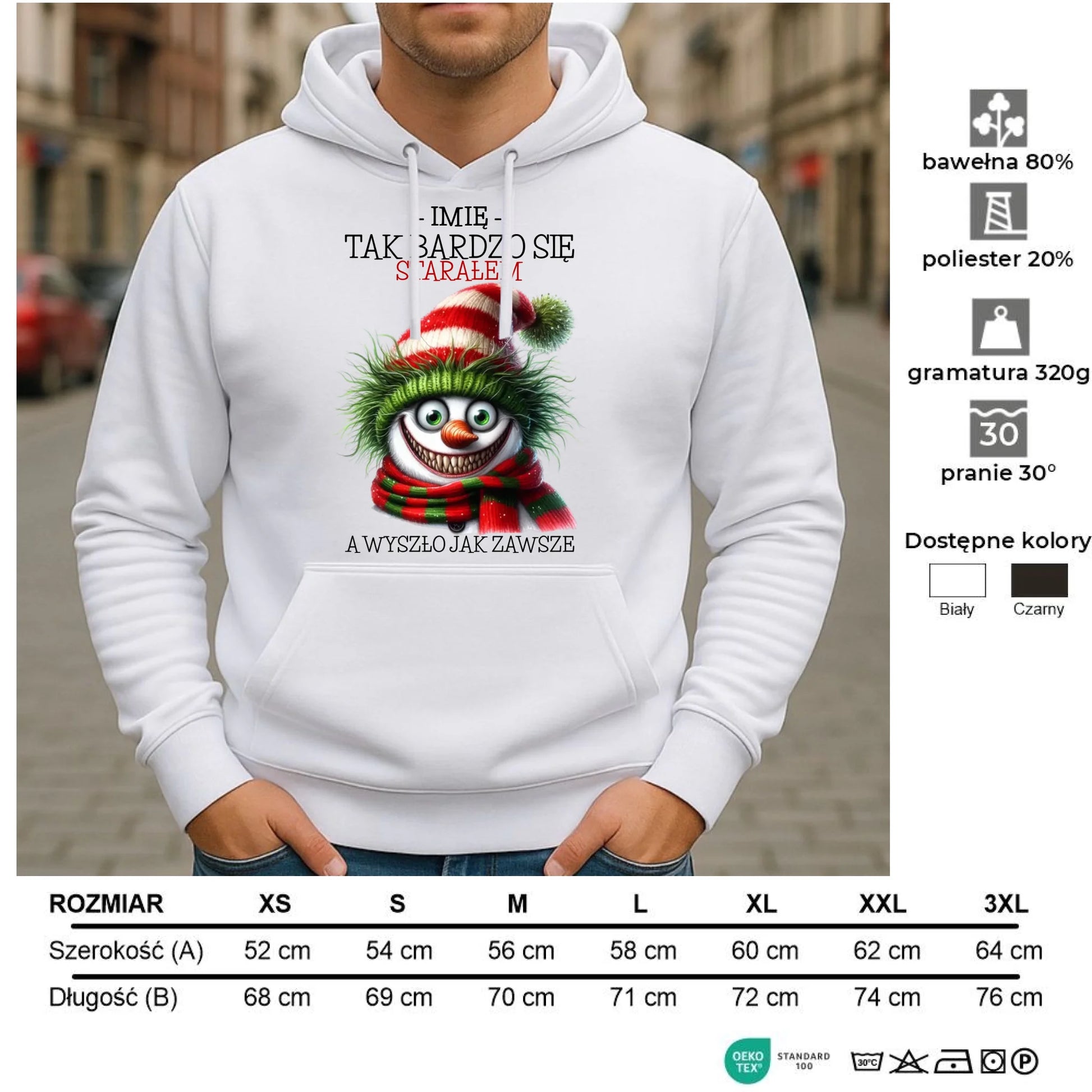 Bluza męska z kapturem świąteczna - Tak bardzo się starałem - personalizowana BN120 - StoryCups.pl