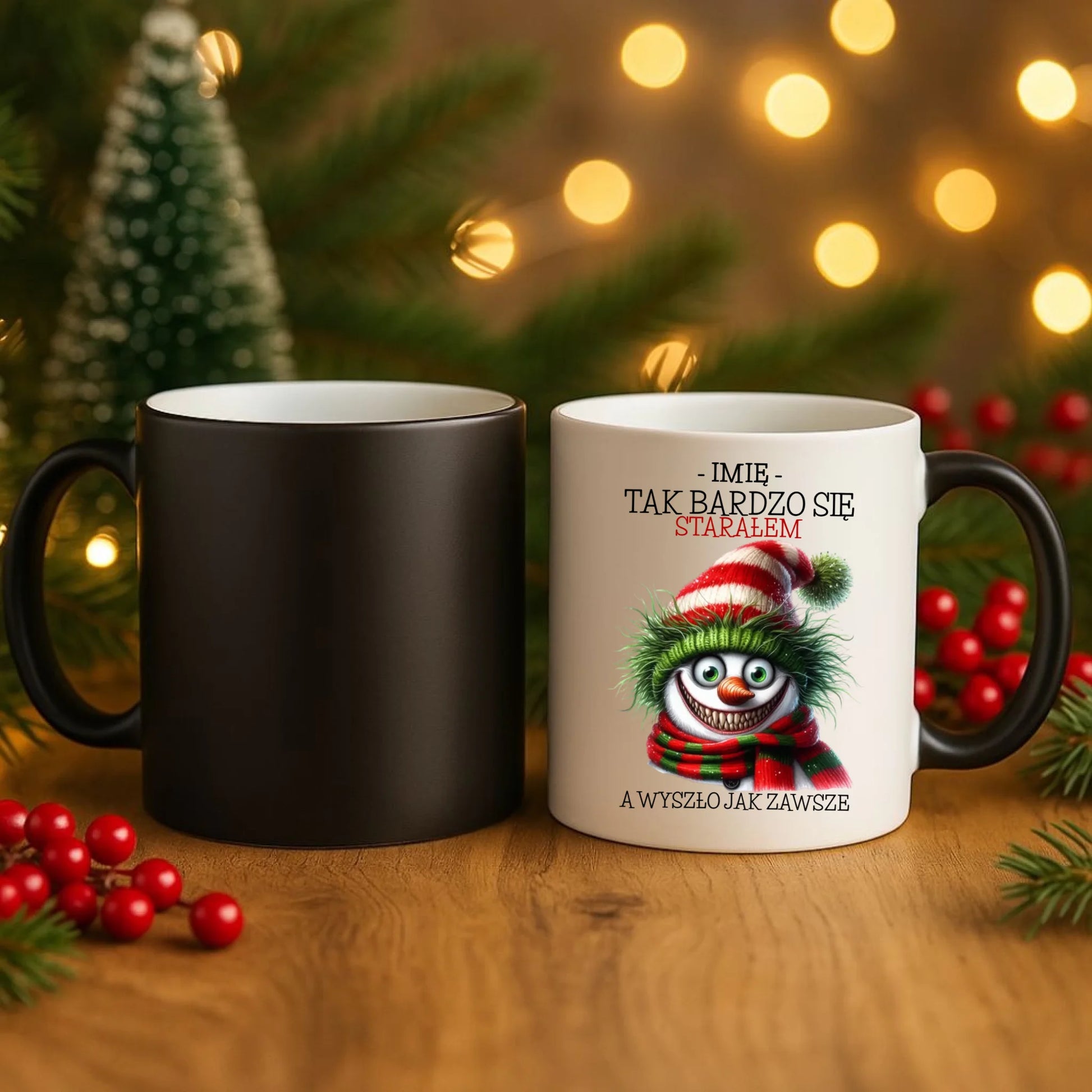 Kubek magiczny świąteczny z bałwanem - Tak bardzo się starałem - personalizowany BN120 - StoryCups.pl