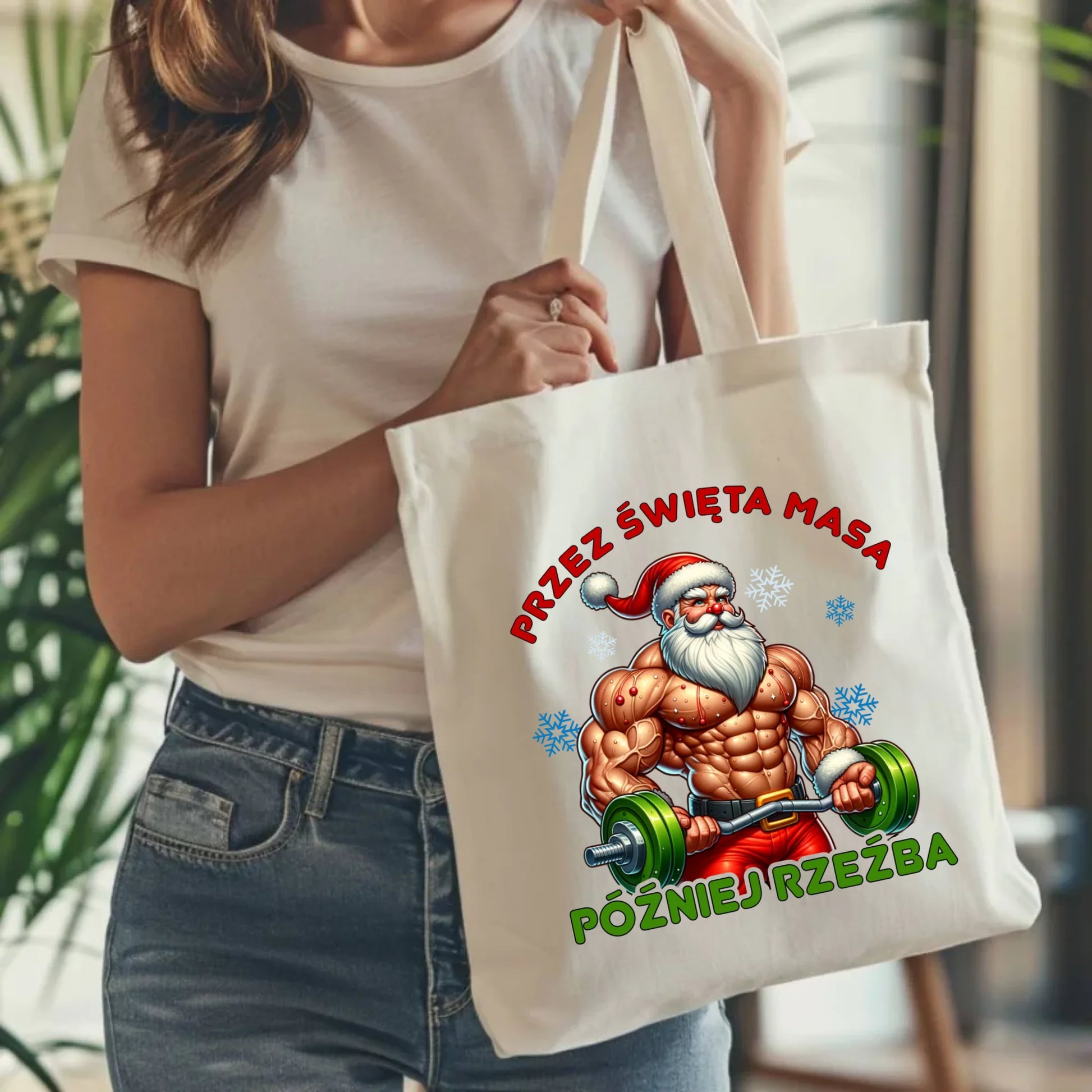Torba świąteczna - Mikołaj na siłowni - Przez święta masa, później rzeźba BN139 - StoryCups.pl