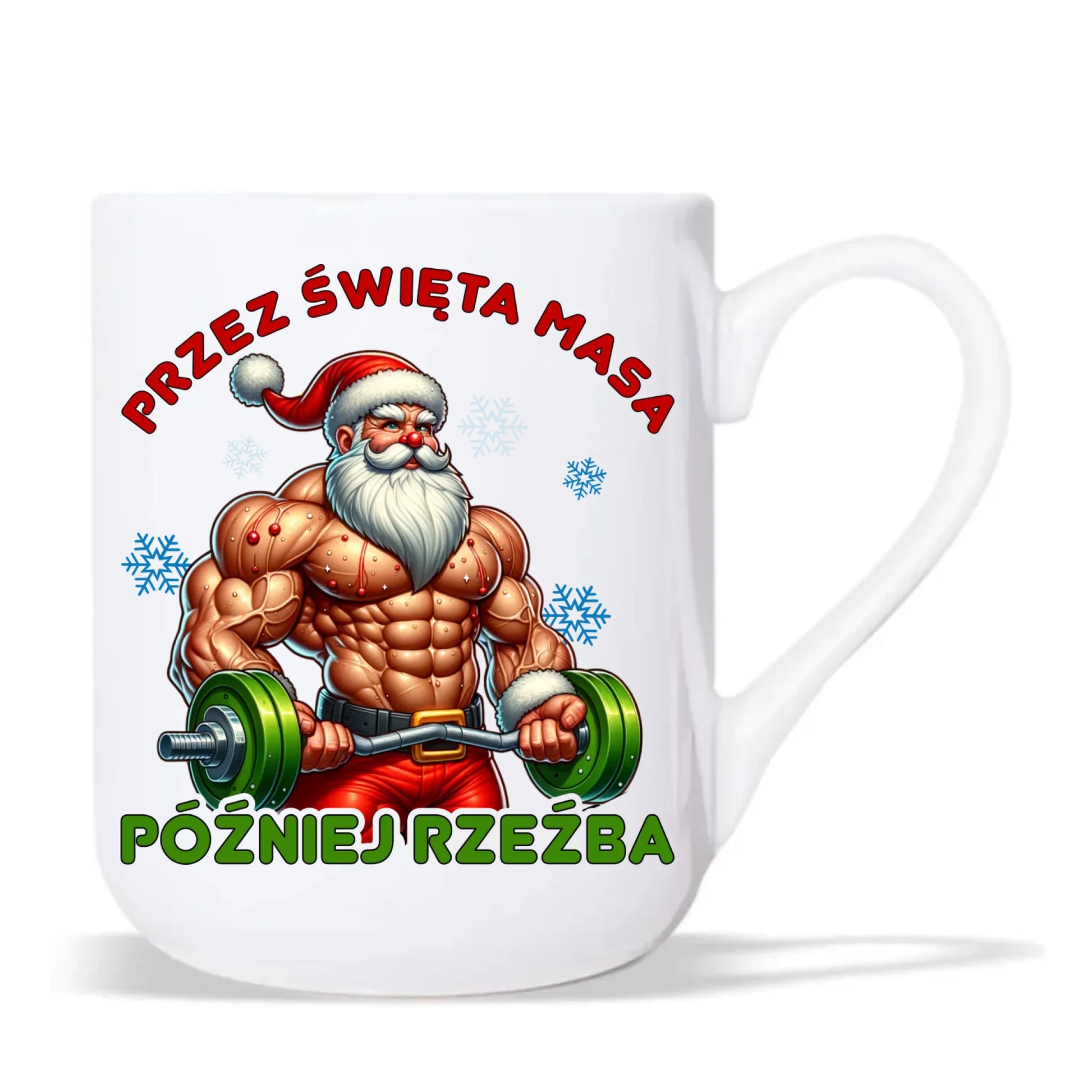 Kubek elegant świąteczny - Mikołaj na siłowni - Przez święta masa, później rzeźba BN139 - StoryCups.pl