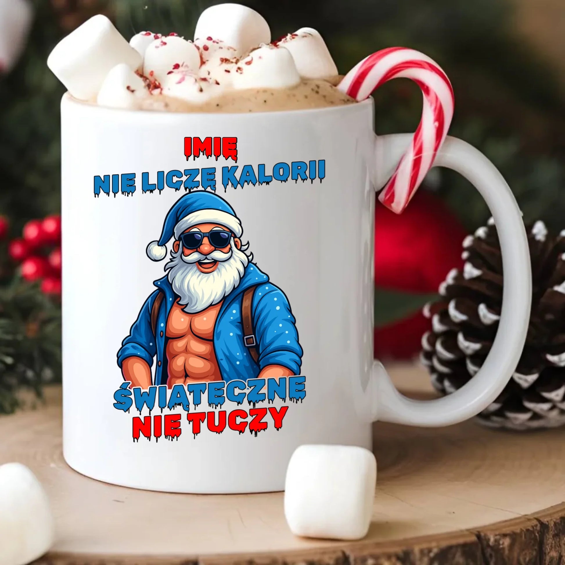 Kubek świąteczny z Mikołajem - Świąteczne nie tuczy - personalizowany BN118 - StoryCups.pl