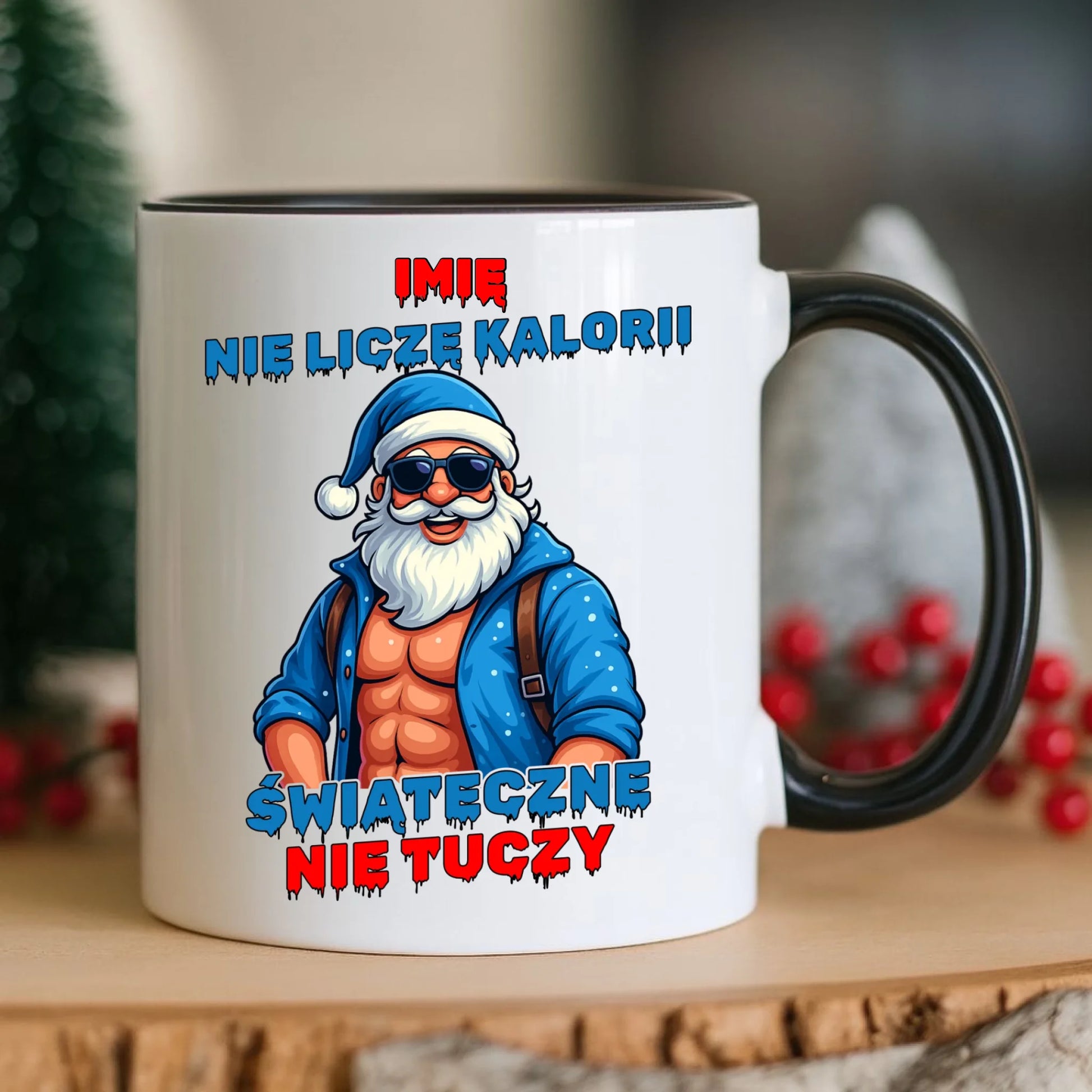 Kubek świąteczny z Mikołajem - Świąteczne nie tuczy - personalizowany BN118 - StoryCups.pl