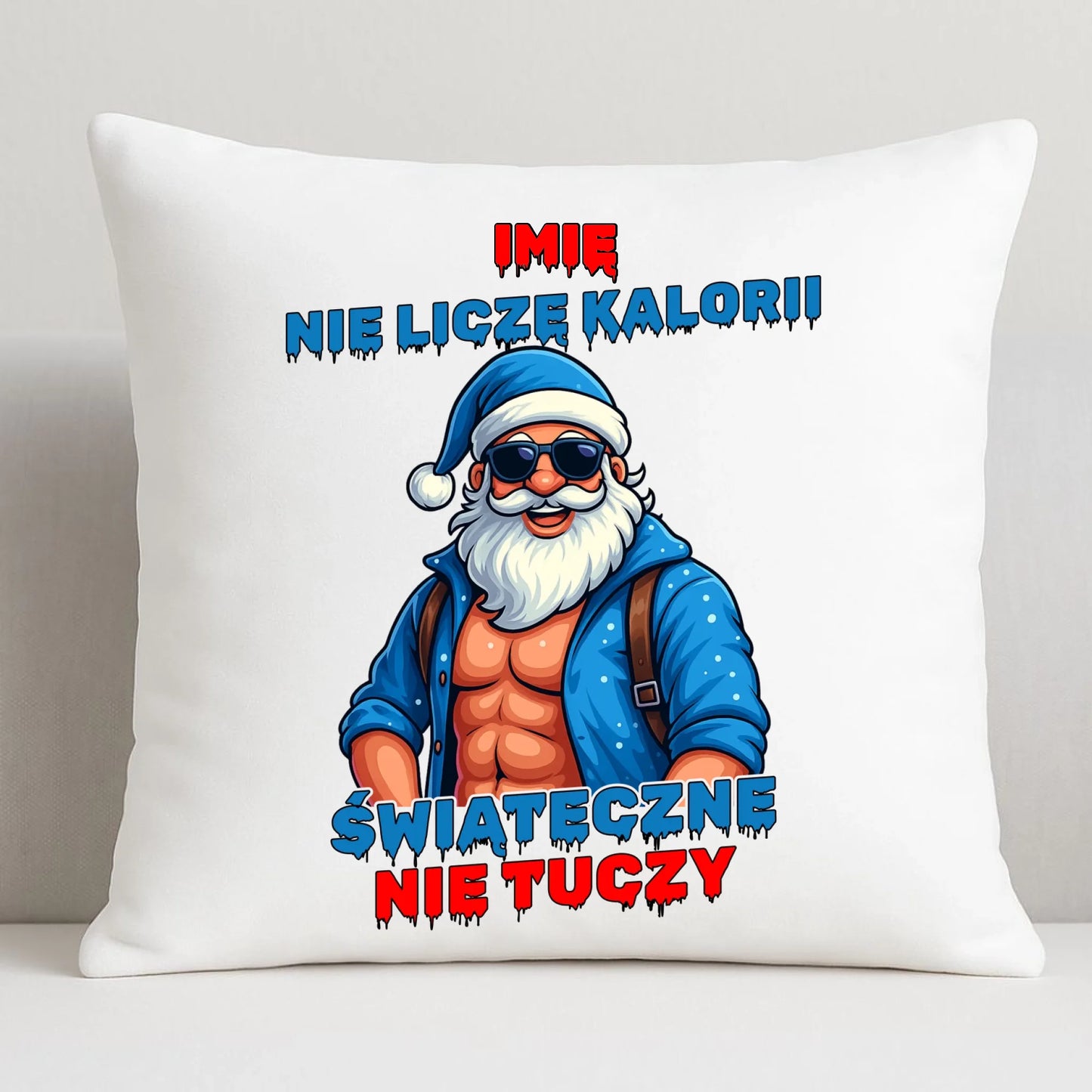 Poduszka świąteczna z Mikołajem - Świąteczne nie tuczy - personalizowana BN118 - StoryCups.pl