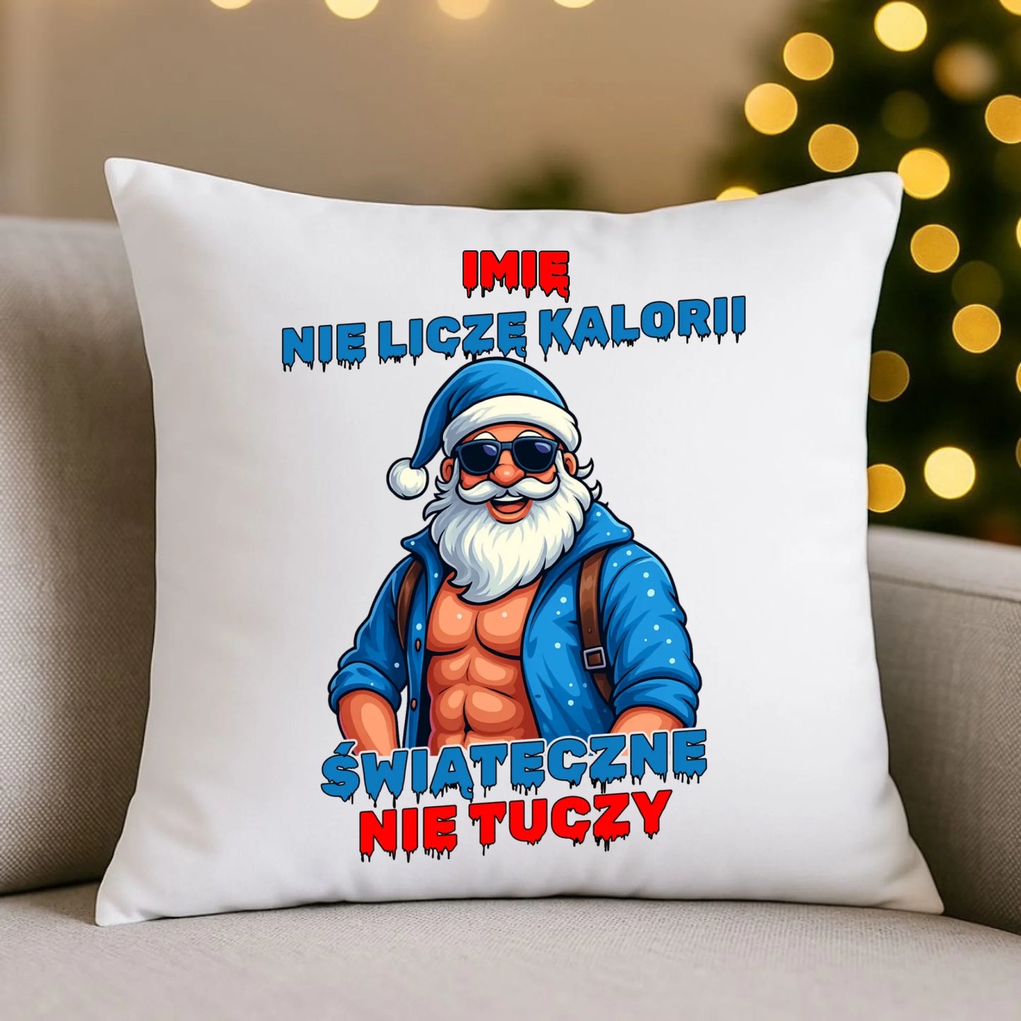 Poduszka świąteczna z Mikołajem - Świąteczne nie tuczy - personalizowana BN118 - StoryCups.pl