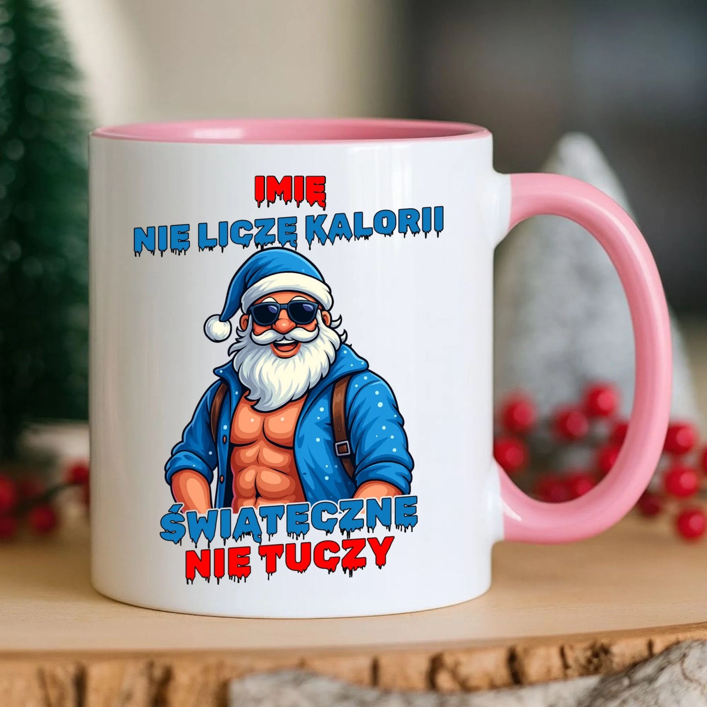 Kubek świąteczny z Mikołajem - Świąteczne nie tuczy - personalizowany BN118 - StoryCups.pl