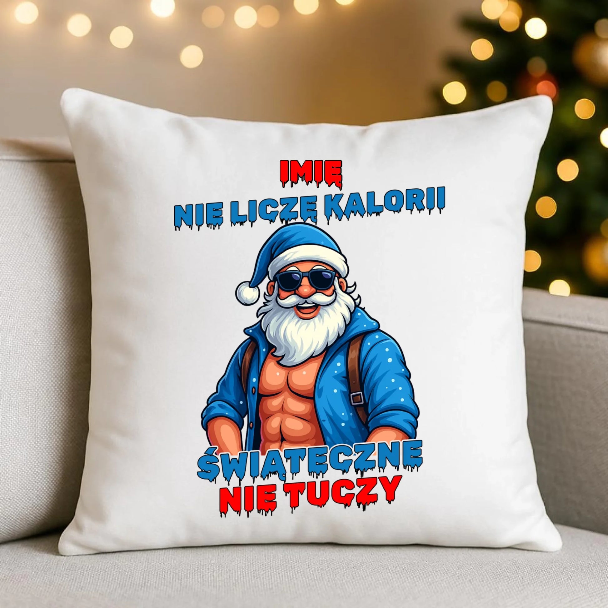 Poduszka świąteczna z Mikołajem - Świąteczne nie tuczy - personalizowana BN118 - StoryCups.pl