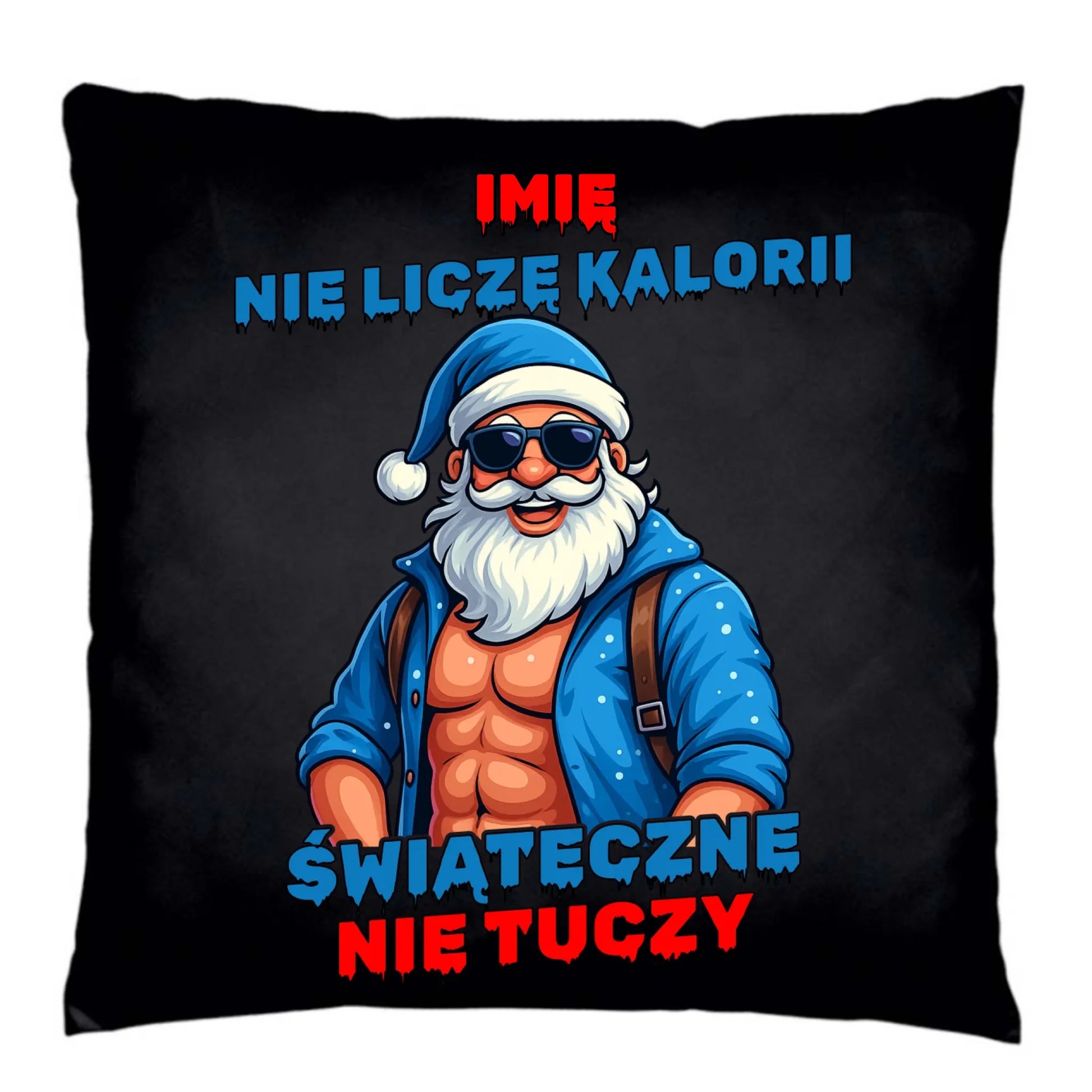 Poduszka dekoracyjna świąteczna z Mikołajem - Świąteczne nie tuczy - personalizowana BN118 - StoryCups.pl