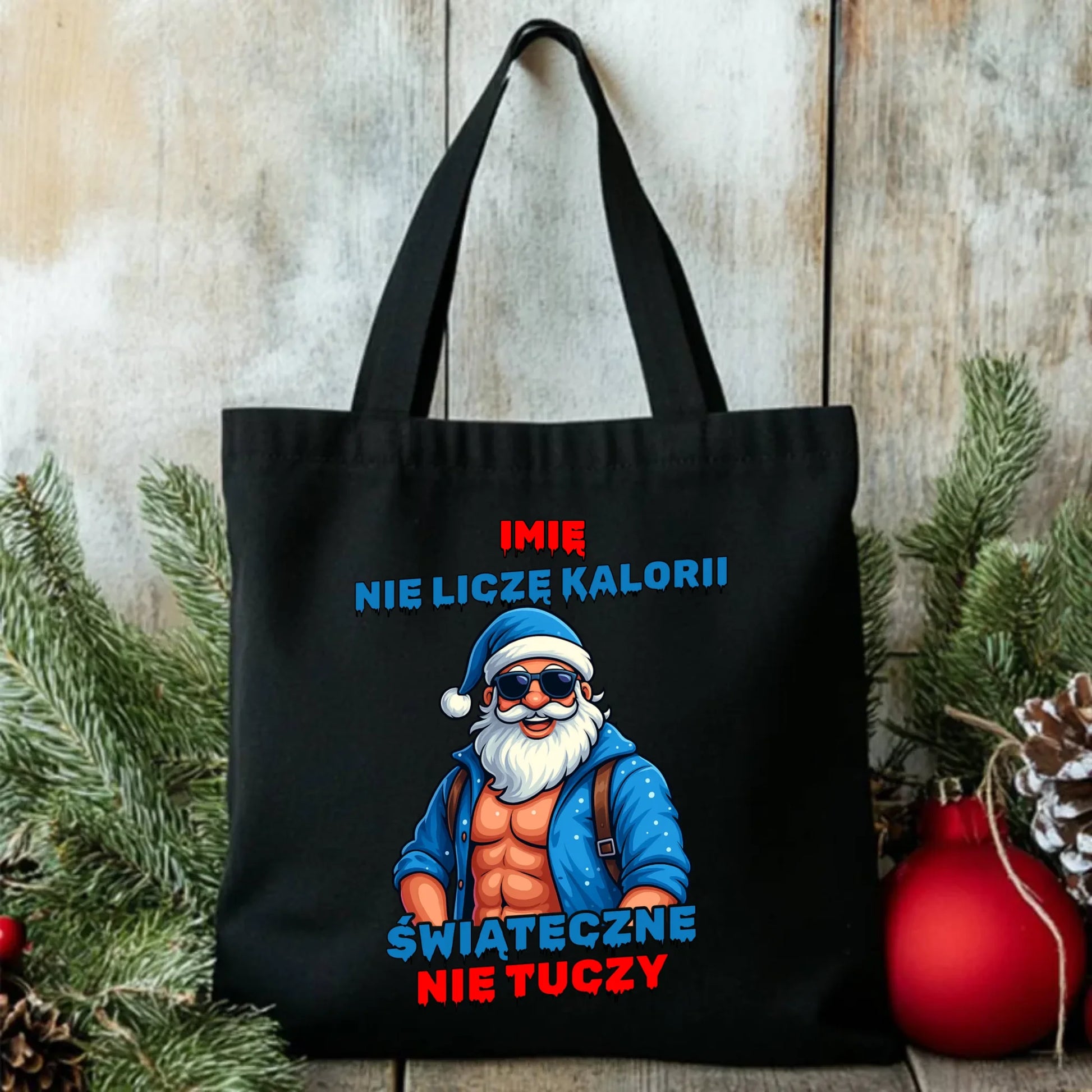 Torba świąteczna z Mikołajem - Świąteczne nie tuczy - personalizowana BN118 - StoryCups.pl