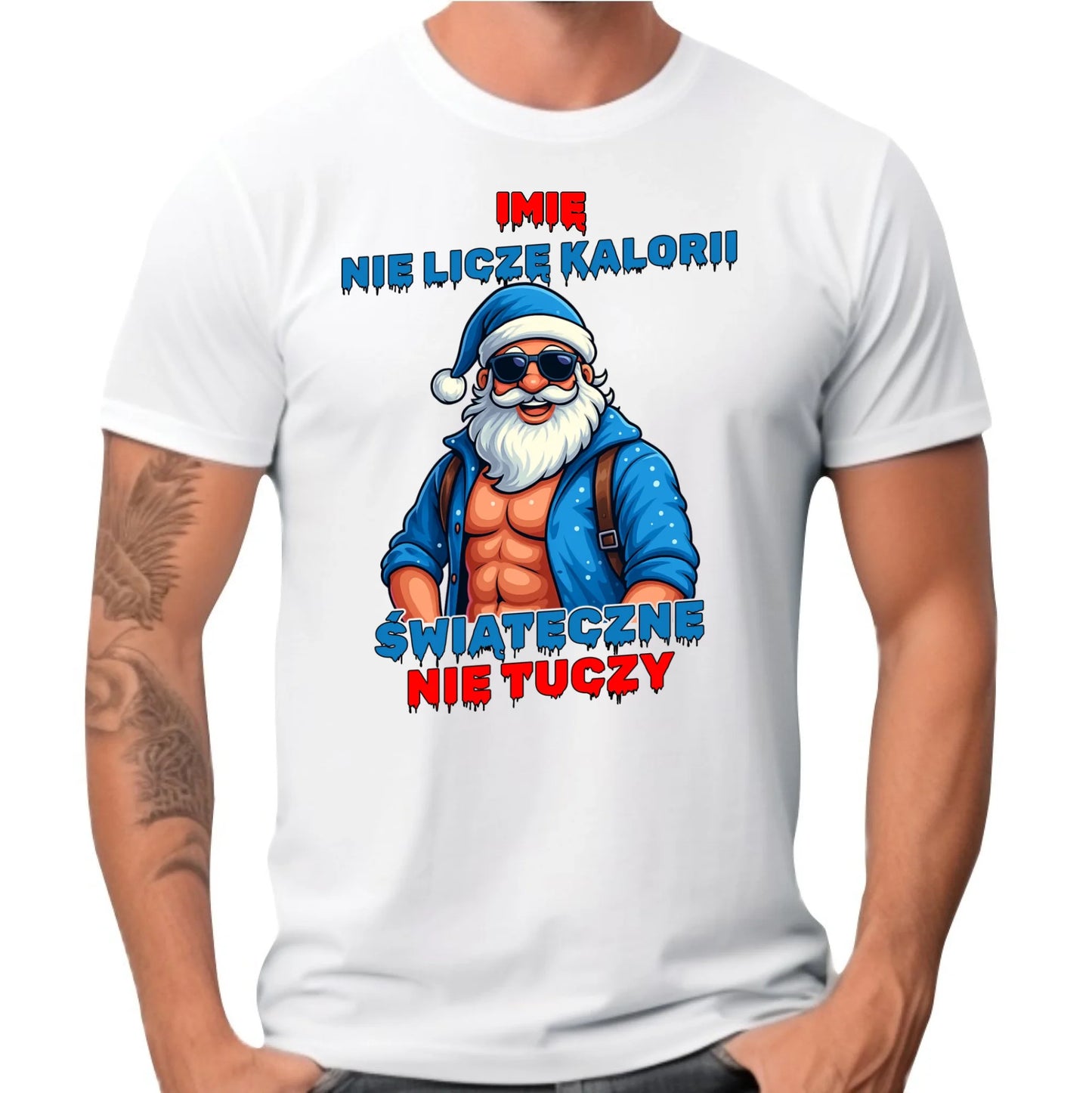 Koszulka męska świąteczna z Mikołajem - Świąteczne nie tuczy - personalizowana BN118 - StoryCups.pl