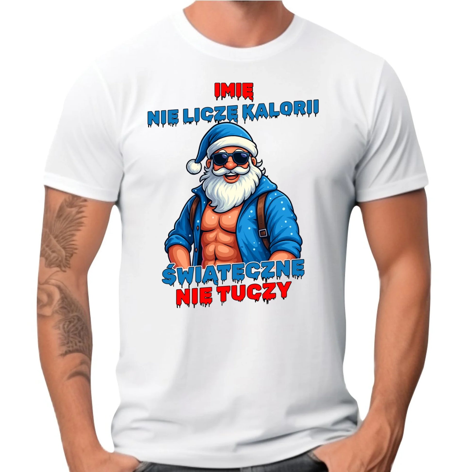 Koszulka męska świąteczna z Mikołajem - Świąteczne nie tuczy - personalizowana BN118 - StoryCups.pl