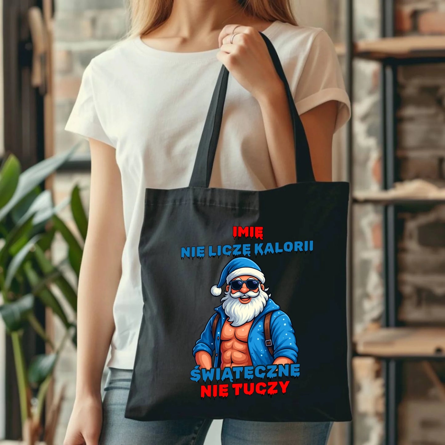 Torba świąteczna z Mikołajem - Świąteczne nie tuczy - personalizowana BN118 - StoryCups.pl