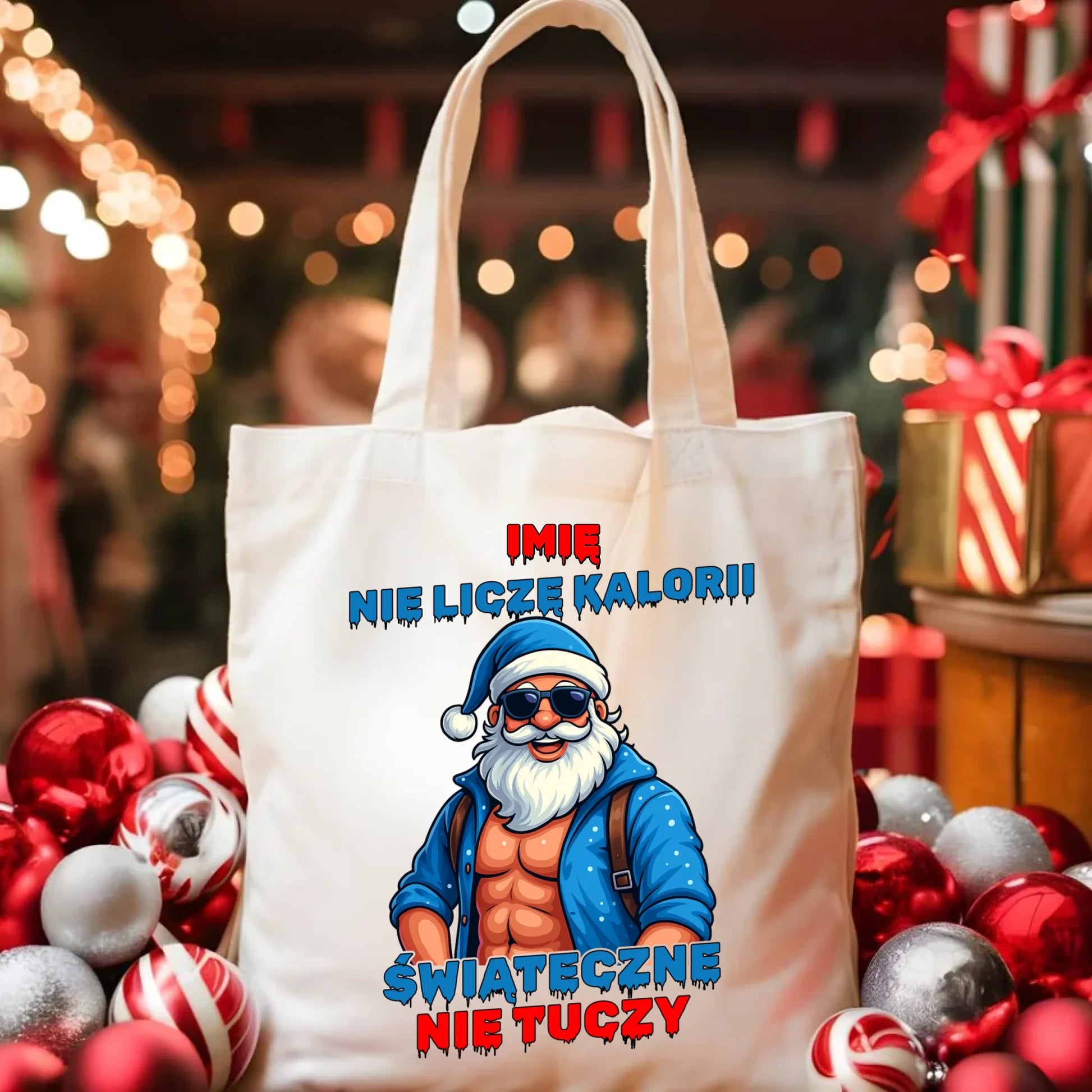 Torba świąteczna z Mikołajem - Świąteczne nie tuczy - personalizowana BN118 - StoryCups.pl