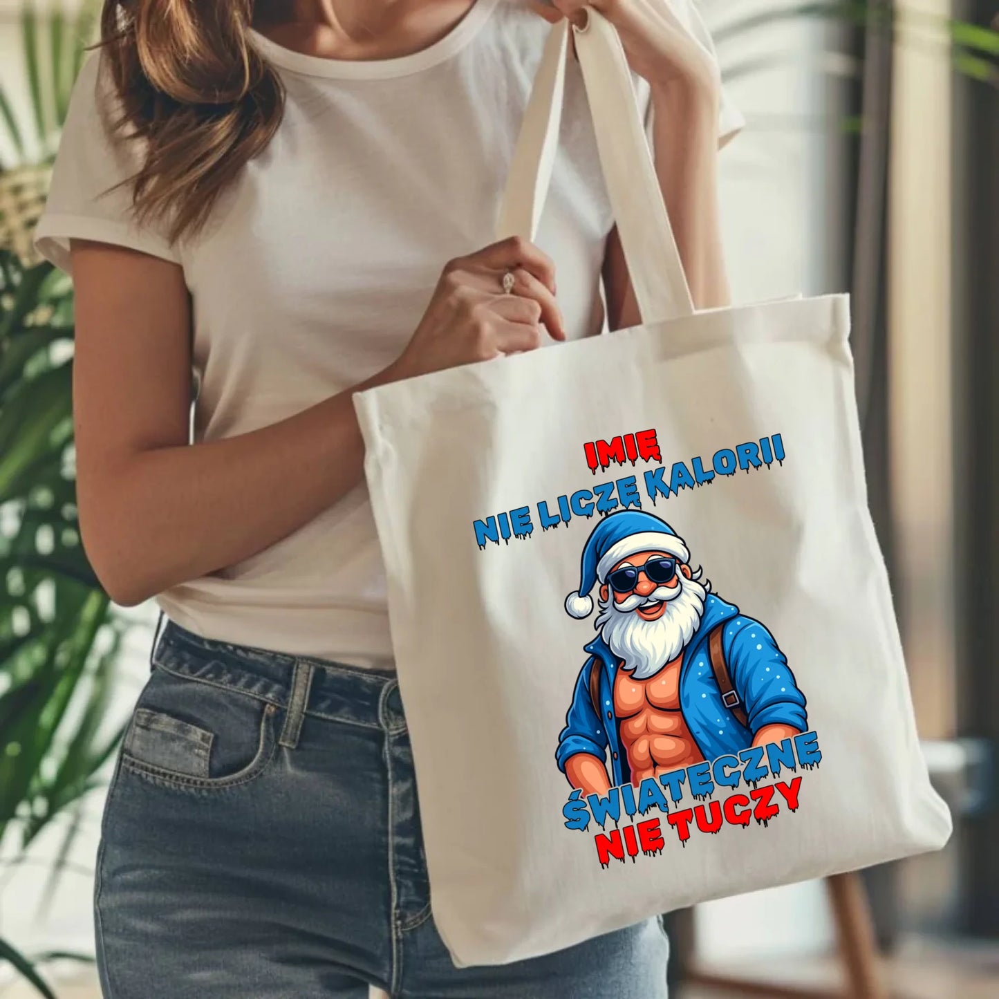 Torba świąteczna z Mikołajem - Świąteczne nie tuczy - personalizowana BN118 - StoryCups.pl