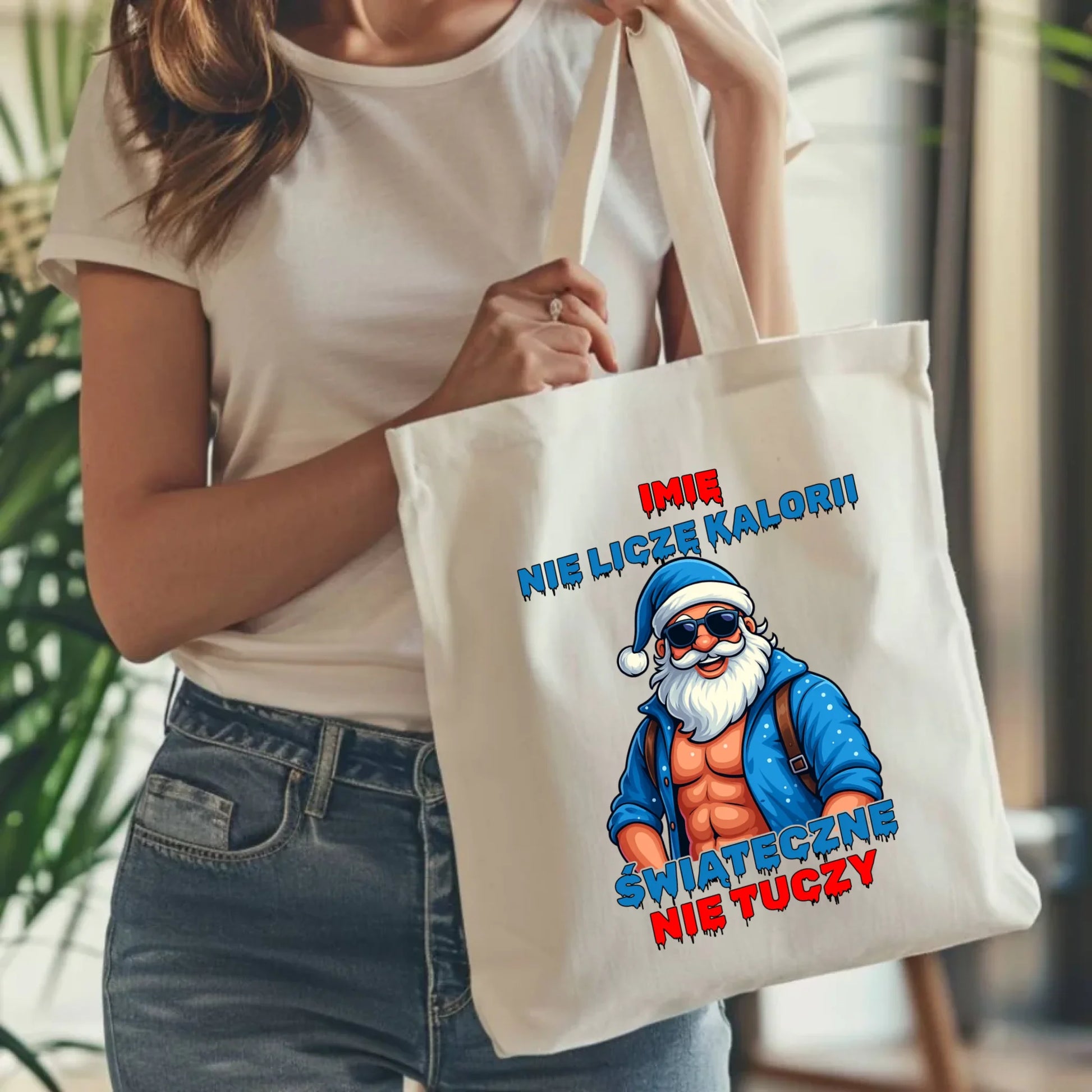 Torba świąteczna z Mikołajem - Świąteczne nie tuczy - personalizowana BN118 - StoryCups.pl