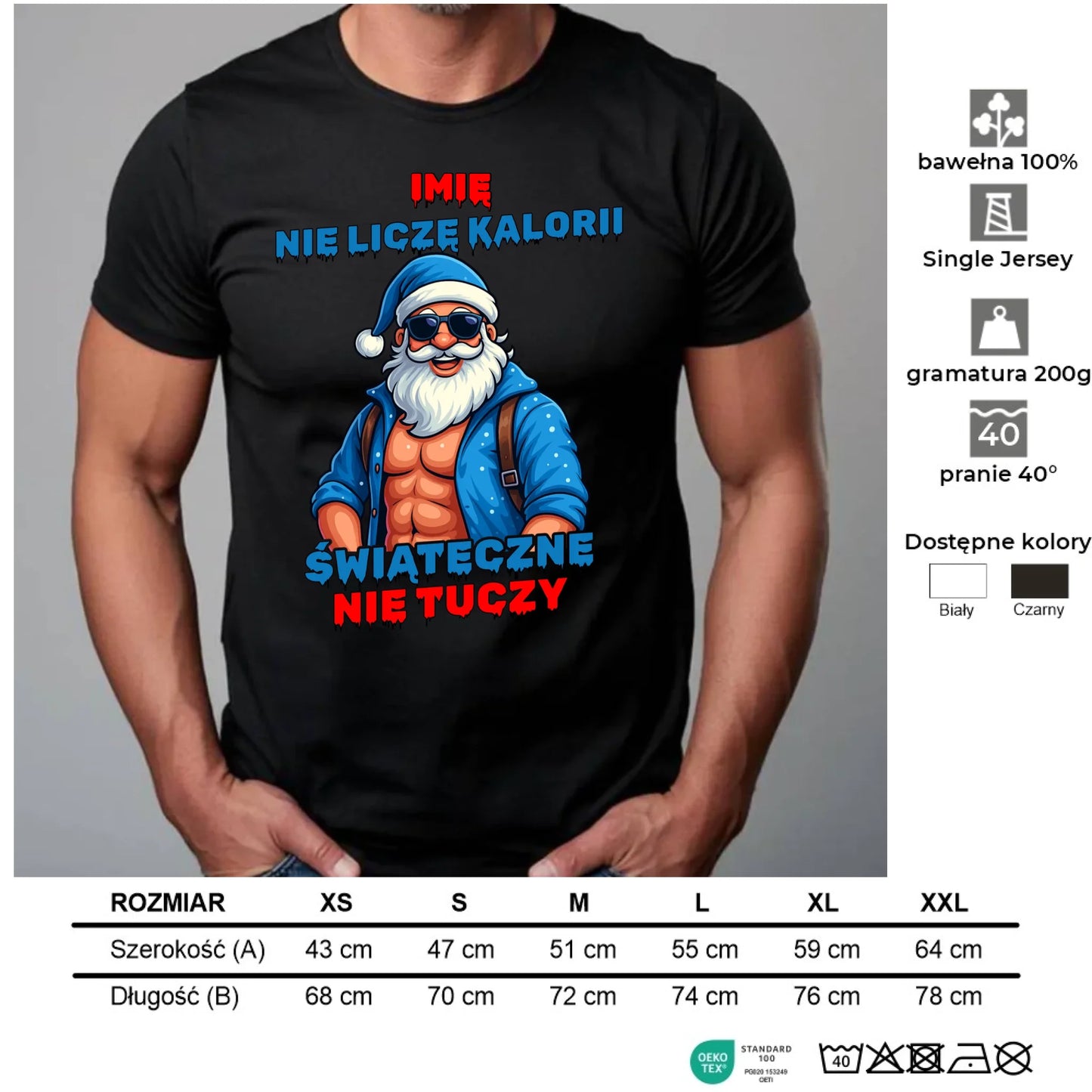 Koszulka męska świąteczna z Mikołajem - Świąteczne nie tuczy - personalizowana BN118 - StoryCups.pl