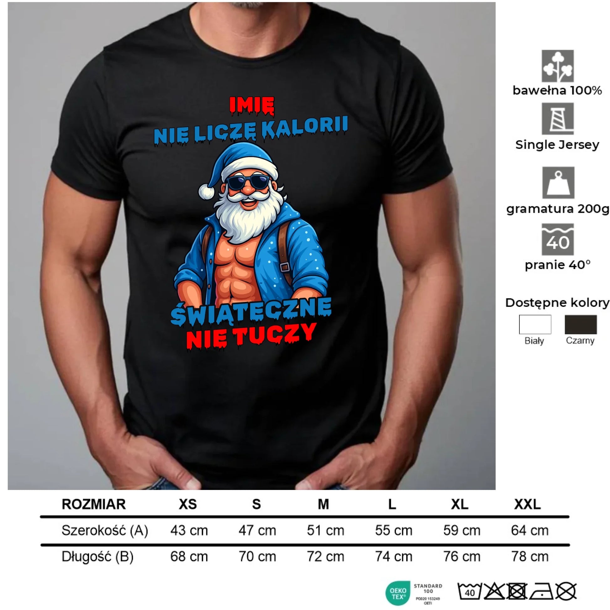 Koszulka męska świąteczna z Mikołajem - Świąteczne nie tuczy - personalizowana BN118 - StoryCups.pl