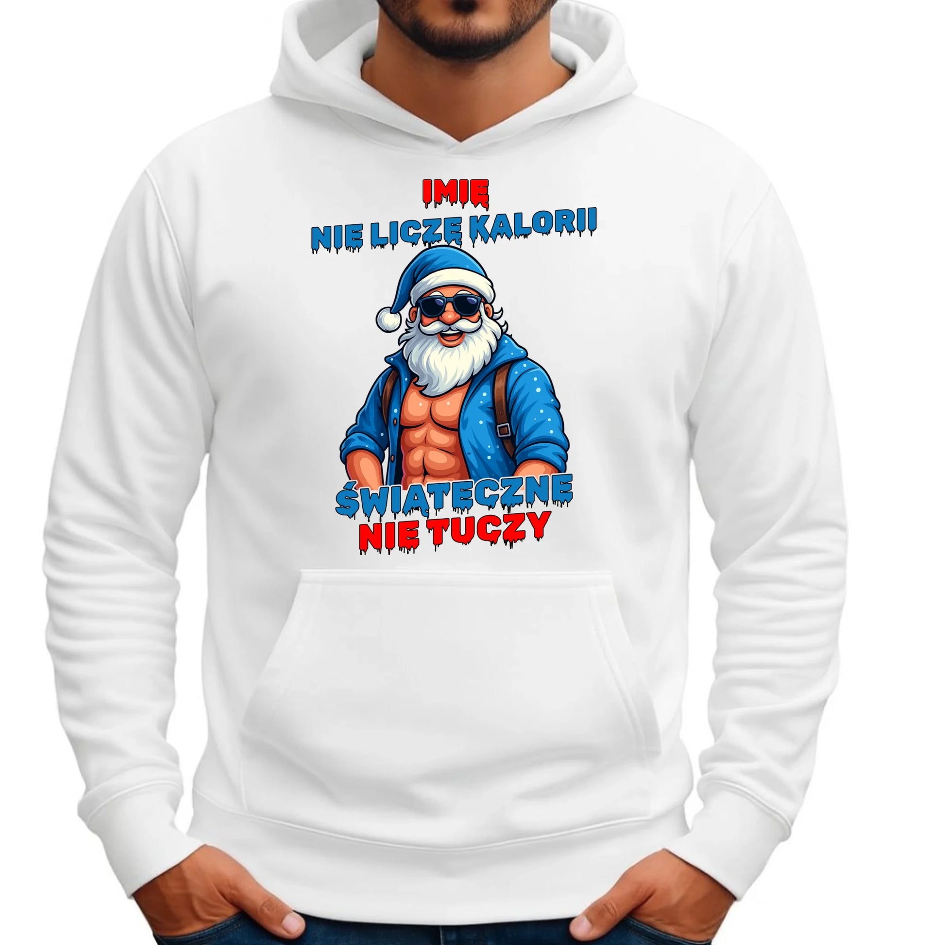Bluza męska z kapturem świąteczna - Świąteczne nie tuczy - personalizowana BN118 - StoryCups.pl