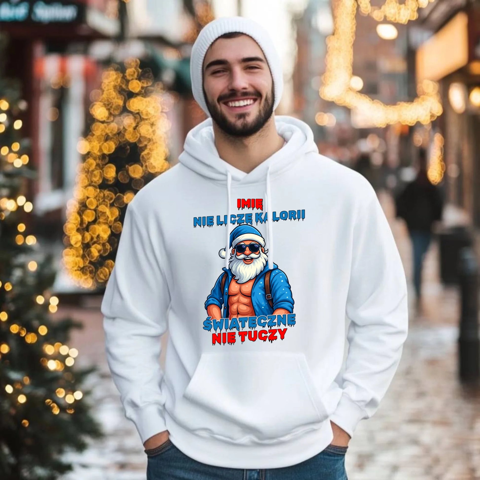 Bluza męska z kapturem świąteczna - Świąteczne nie tuczy - personalizowana BN118 - StoryCups.pl