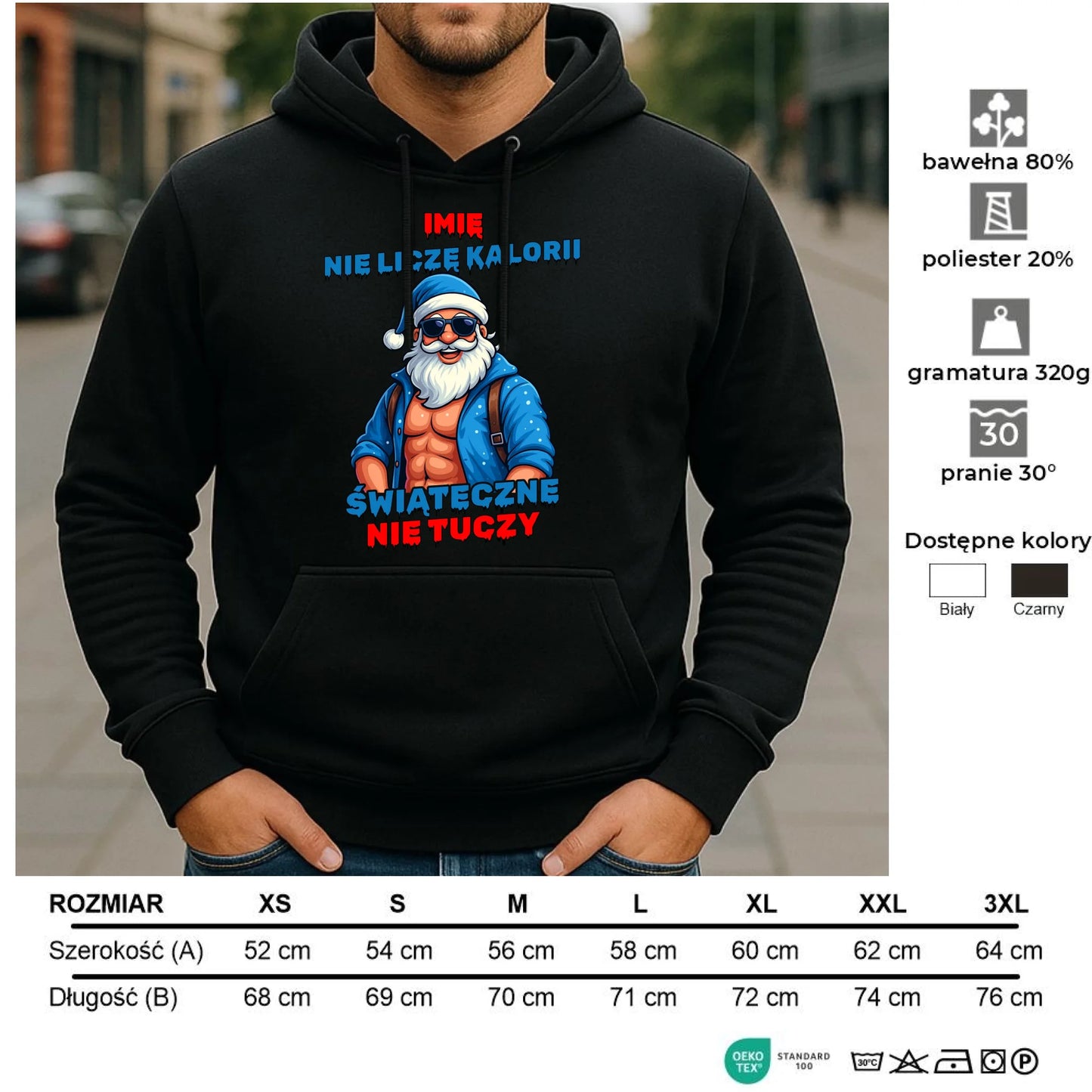 Bluza męska z kapturem świąteczna - Świąteczne nie tuczy - personalizowana BN118 - StoryCups.pl