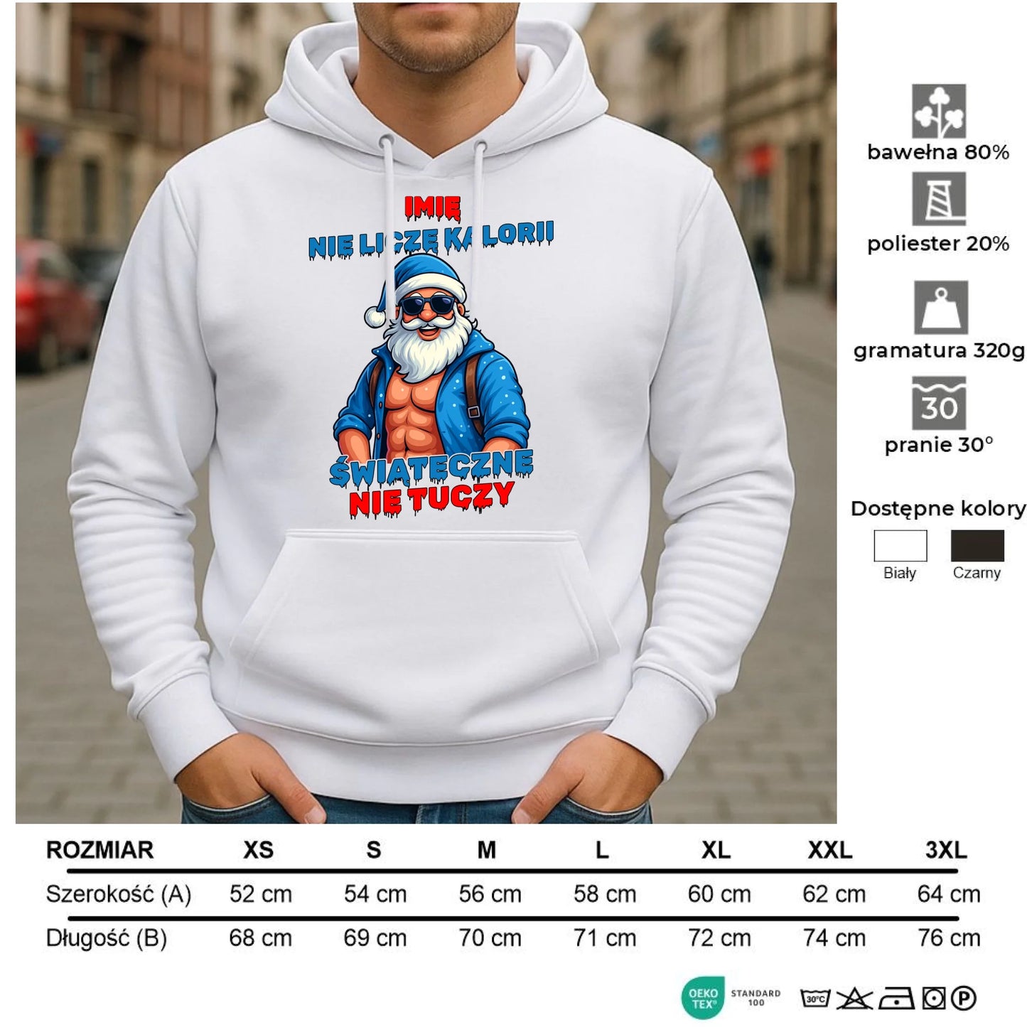 Bluza męska z kapturem świąteczna - Świąteczne nie tuczy - personalizowana BN118 - StoryCups.pl