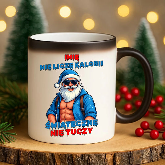 Kubek magiczny świąteczny z Mikołajem - Świąteczne nie tuczy - personalizowany BN118 - StoryCups.pl