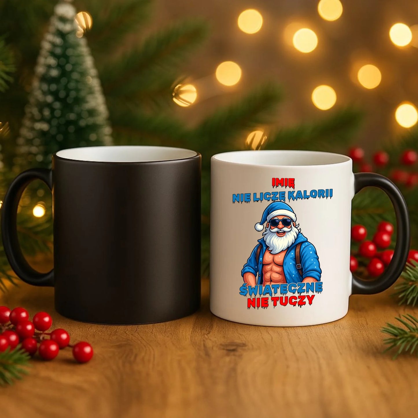 Kubek magiczny świąteczny z Mikołajem - Świąteczne nie tuczy - personalizowany BN118 - StoryCups.pl