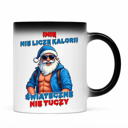 Kubek magiczny świąteczny z Mikołajem - Świąteczne nie tuczy - personalizowany BN118 - StoryCups.pl