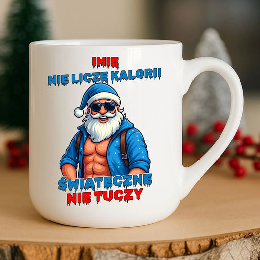 Kubek elegant świąteczny z Mikołajem - Świąteczne nie tuczy - personalizowany BN118 - StoryCups.pl
