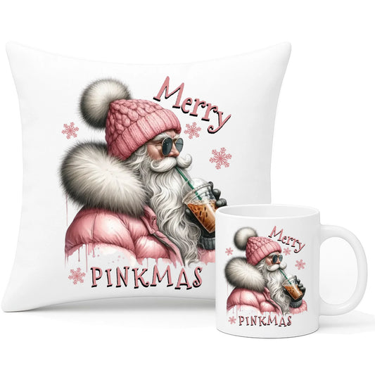 Zestaw poduszka i kubek świąteczny - Różowe Święta - Merry pinkmas BN117 - StoryCups.pl