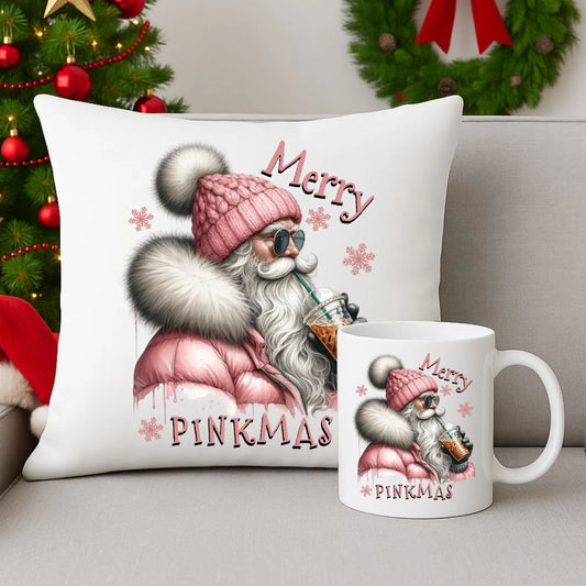 Zestaw poduszka i kubek świąteczny - Różowe Święta - Merry pinkmas BN117 - StoryCups.pl