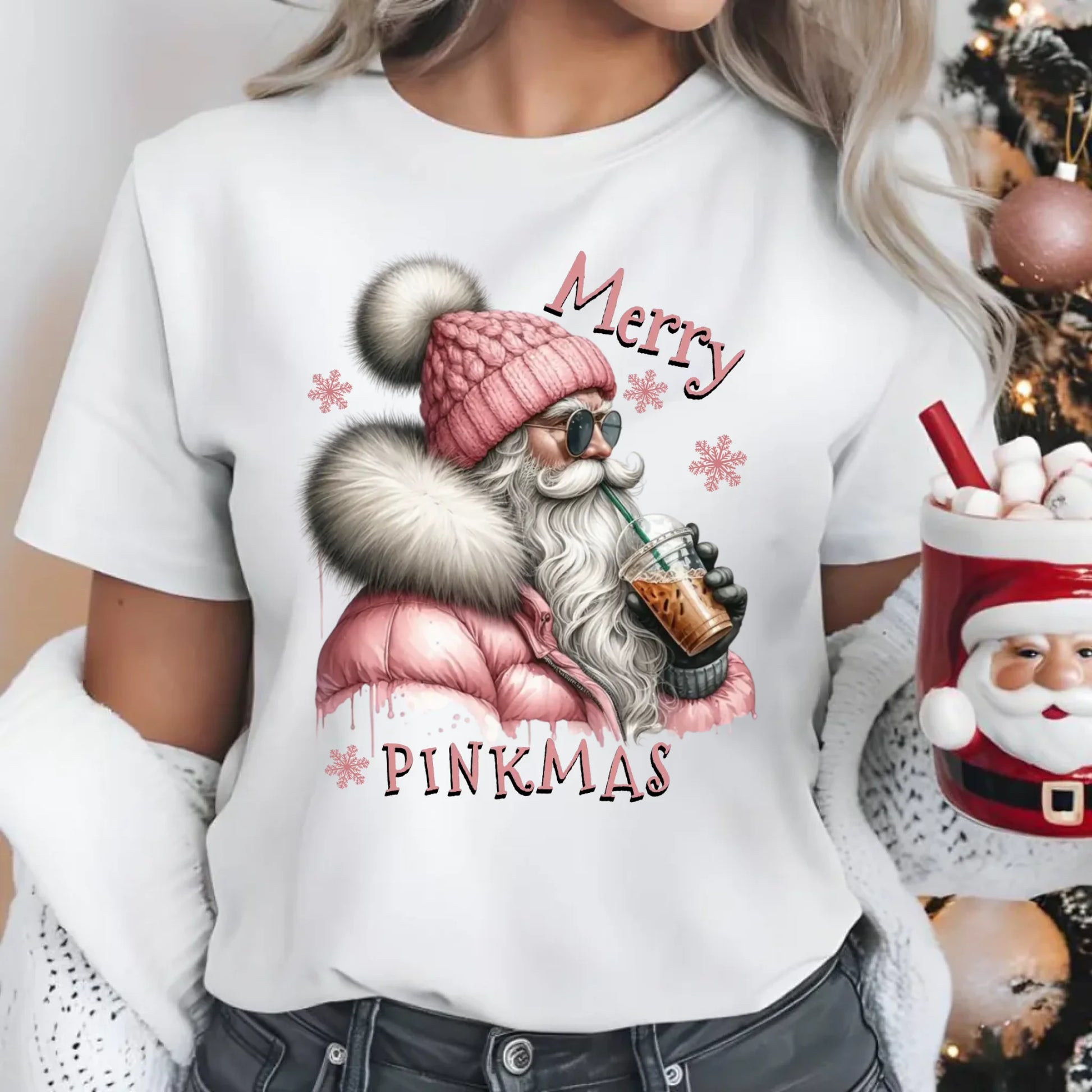 Koszulka damska świąteczna - Różowe Święta - Merry pinkmas BN117 - StoryCups.pl