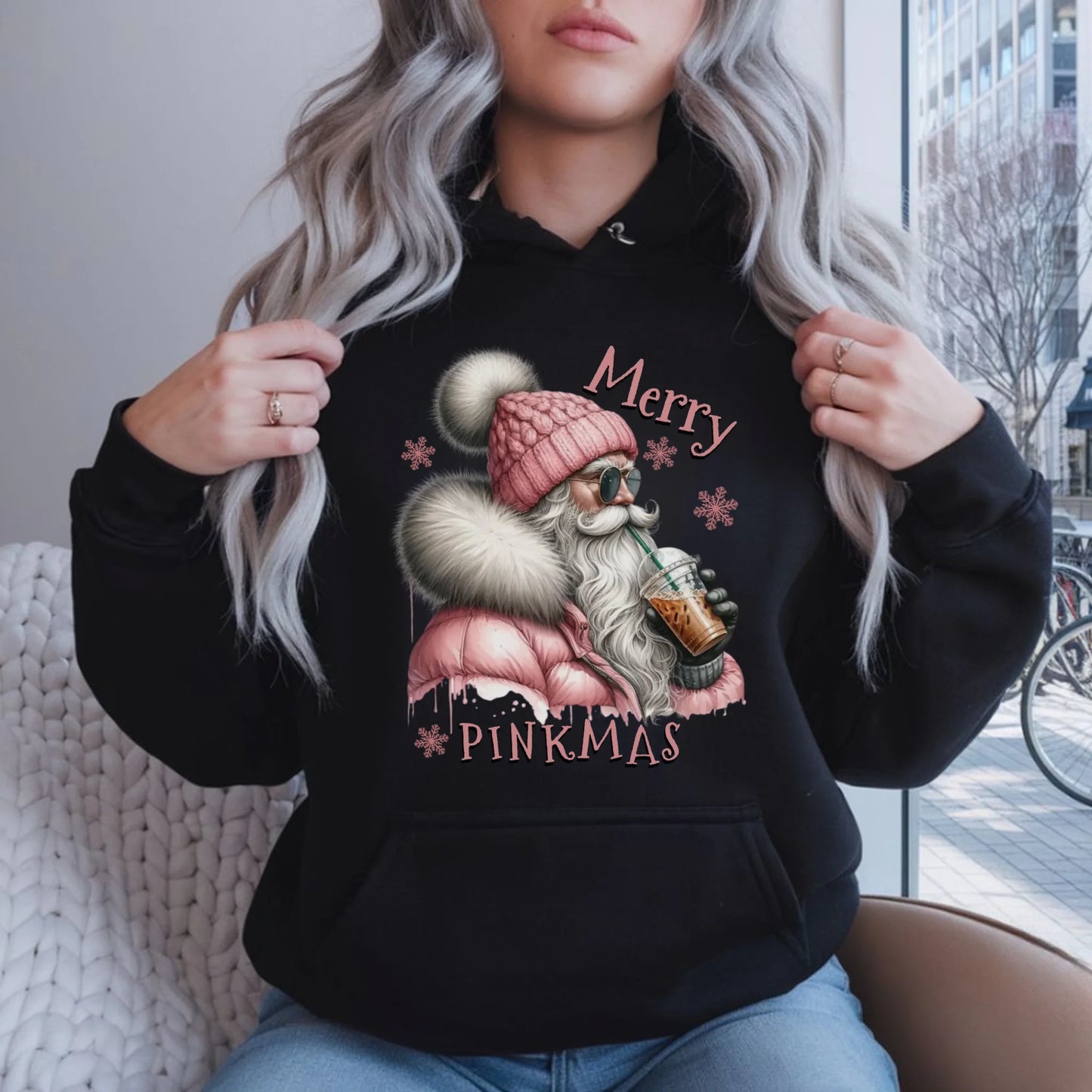 Bluza damska z kapturem świąteczna - Różowe Święta - Merry pinkmas BN117 - StoryCups.pl