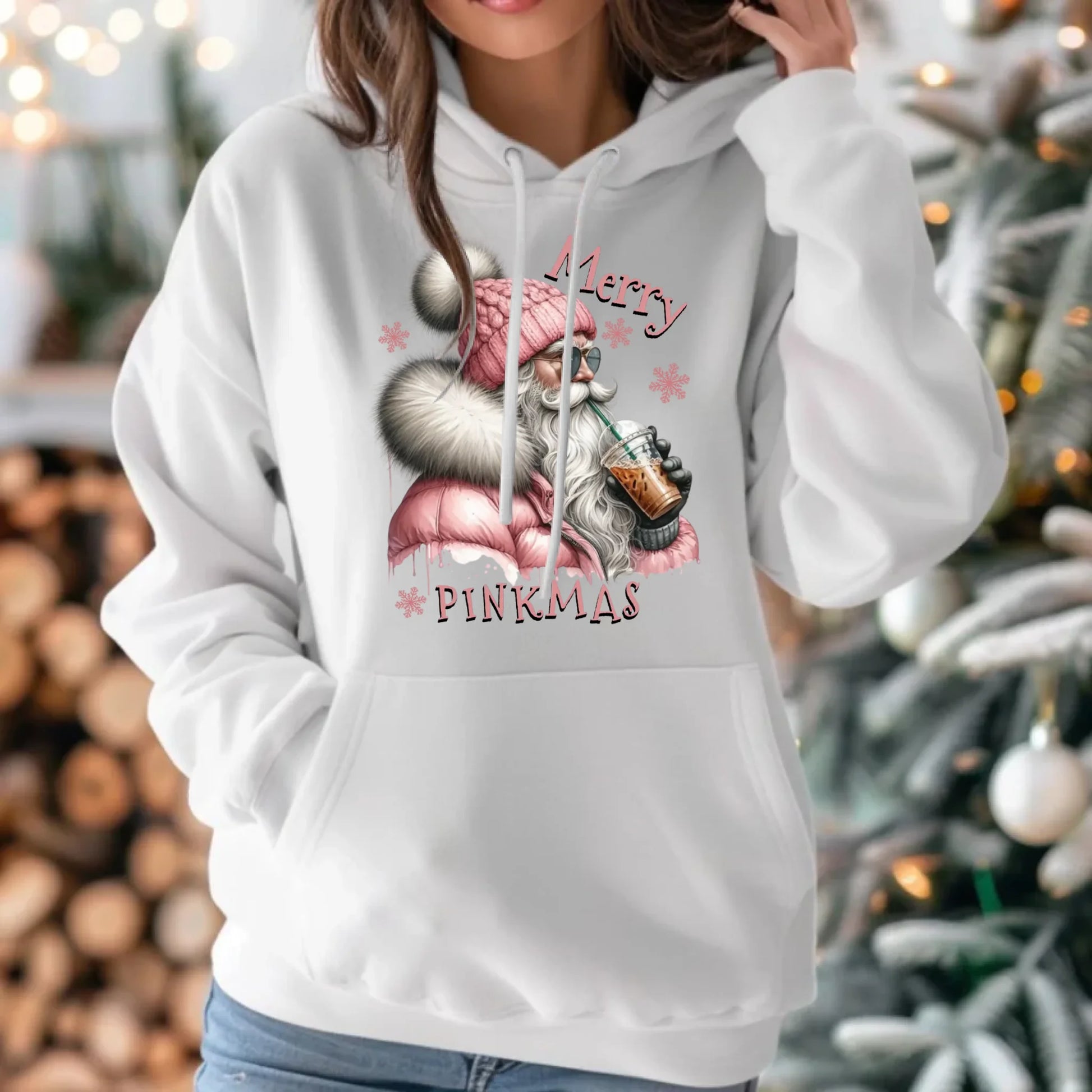 Bluza damska z kapturem świąteczna - Różowe Święta - Merry pinkmas BN117 - StoryCups.pl