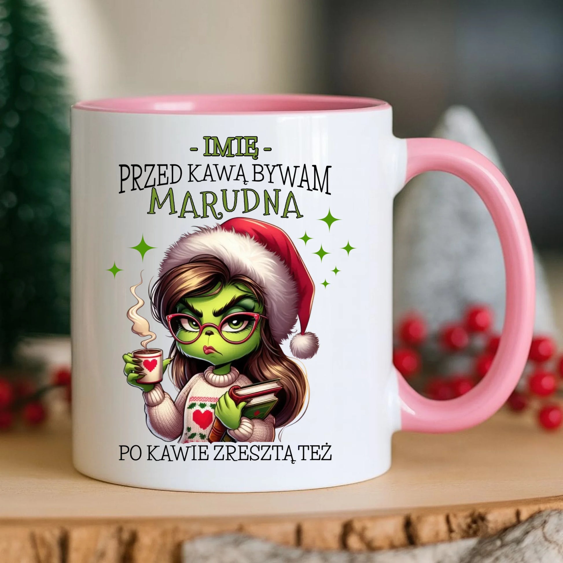 Kubek świąteczny - Grinch - Przed kawą bywam marudna - personalizowany BN116 - StoryCups.pl
