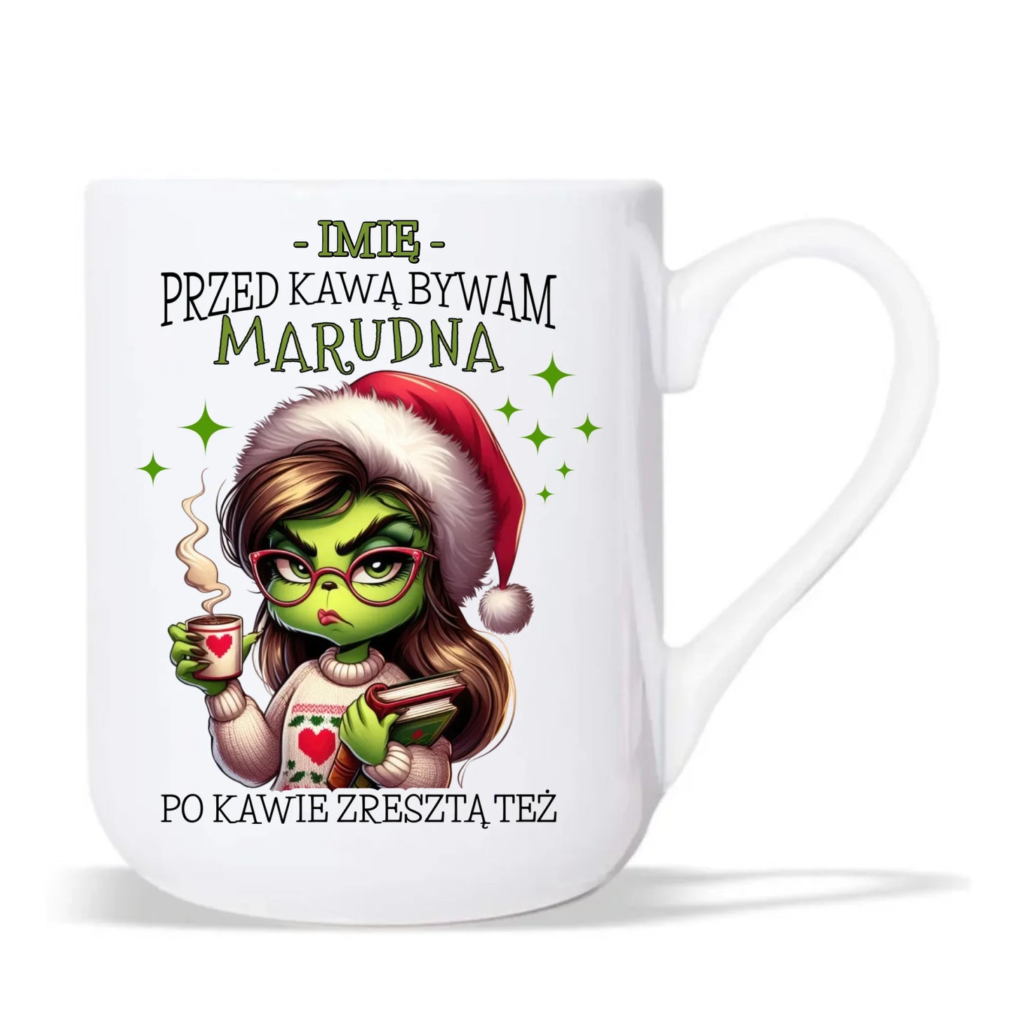 Kubek elegant świąteczny - Grinch - Przed kawą bywam marudna - personalizowany BN116 - StoryCups.pl