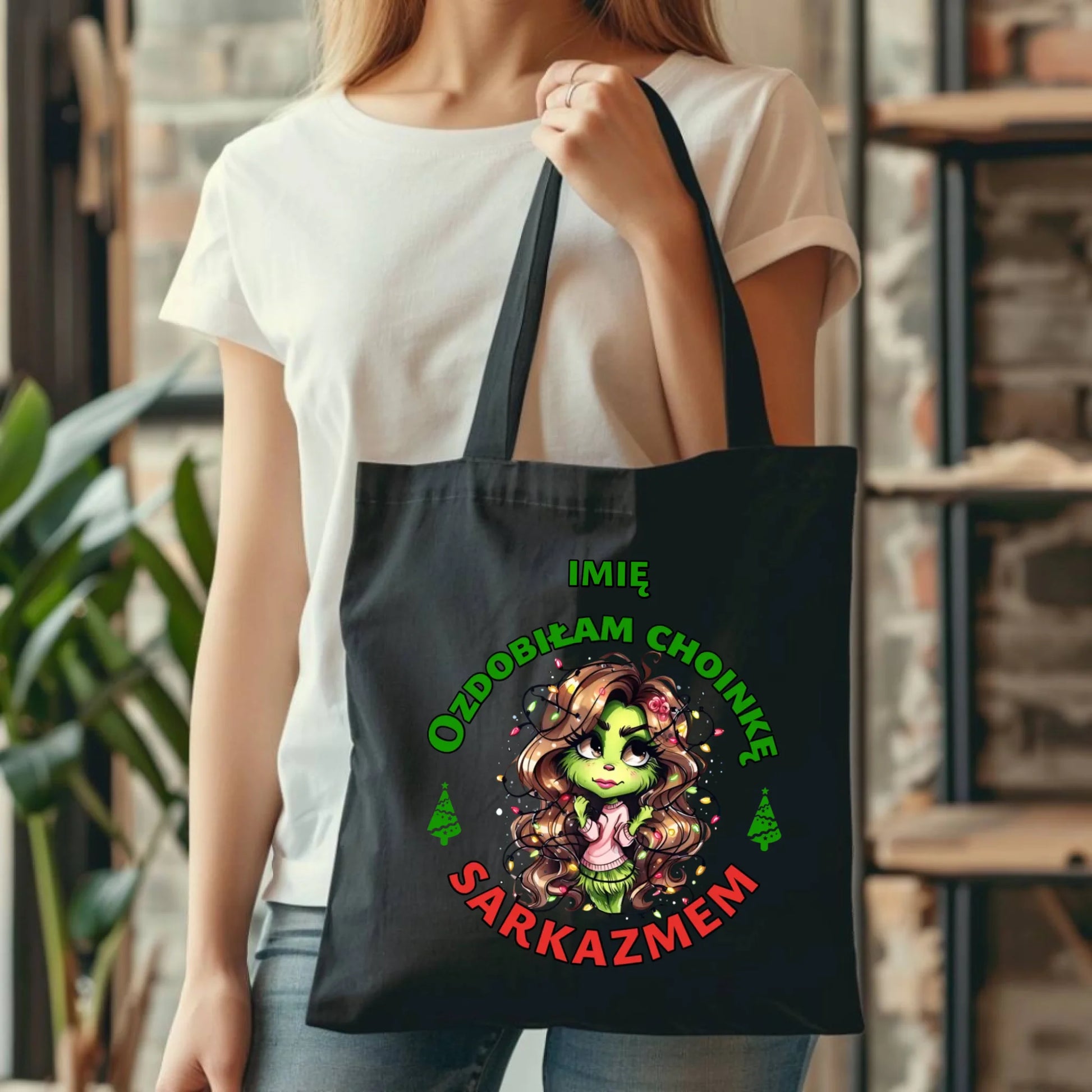 Torba świąteczna - Grinch - Ozdobiłam choinkę sarkazmem - personalizowana BN115 - StoryCups.pl