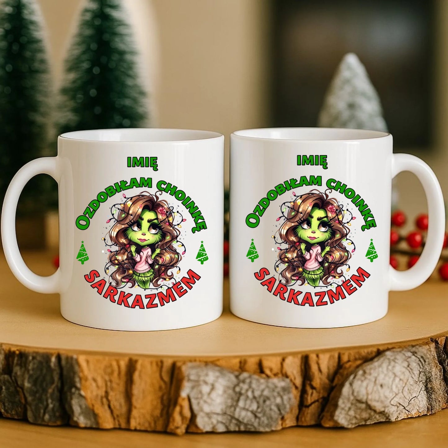 Kubek świąteczny - Grinch - Ozdobiłam choinkę sarkazmem - personalizowany BN115 - StoryCups.pl