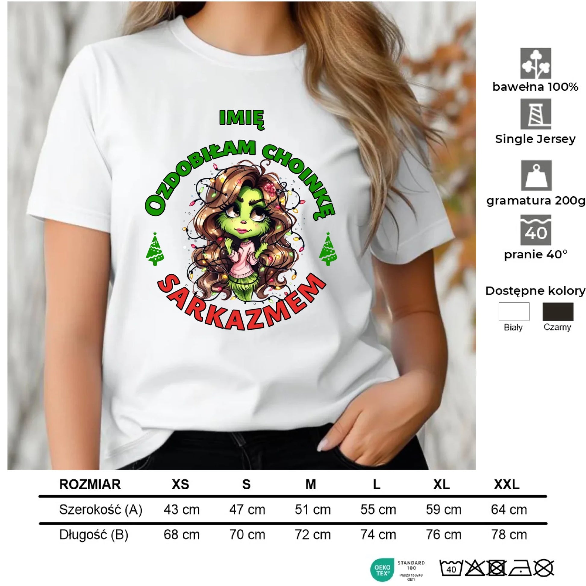 Koszulka damska świąteczna - Grinch - Ozdobiłam choinkę sarkazmem - personalizowana BN115 - StoryCups.pl
