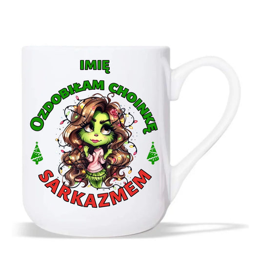 Kubek elegant świąteczny - Grinch - Ozdobiłam choinkę sarkazmem - personalizowany BN115 - StoryCups.pl