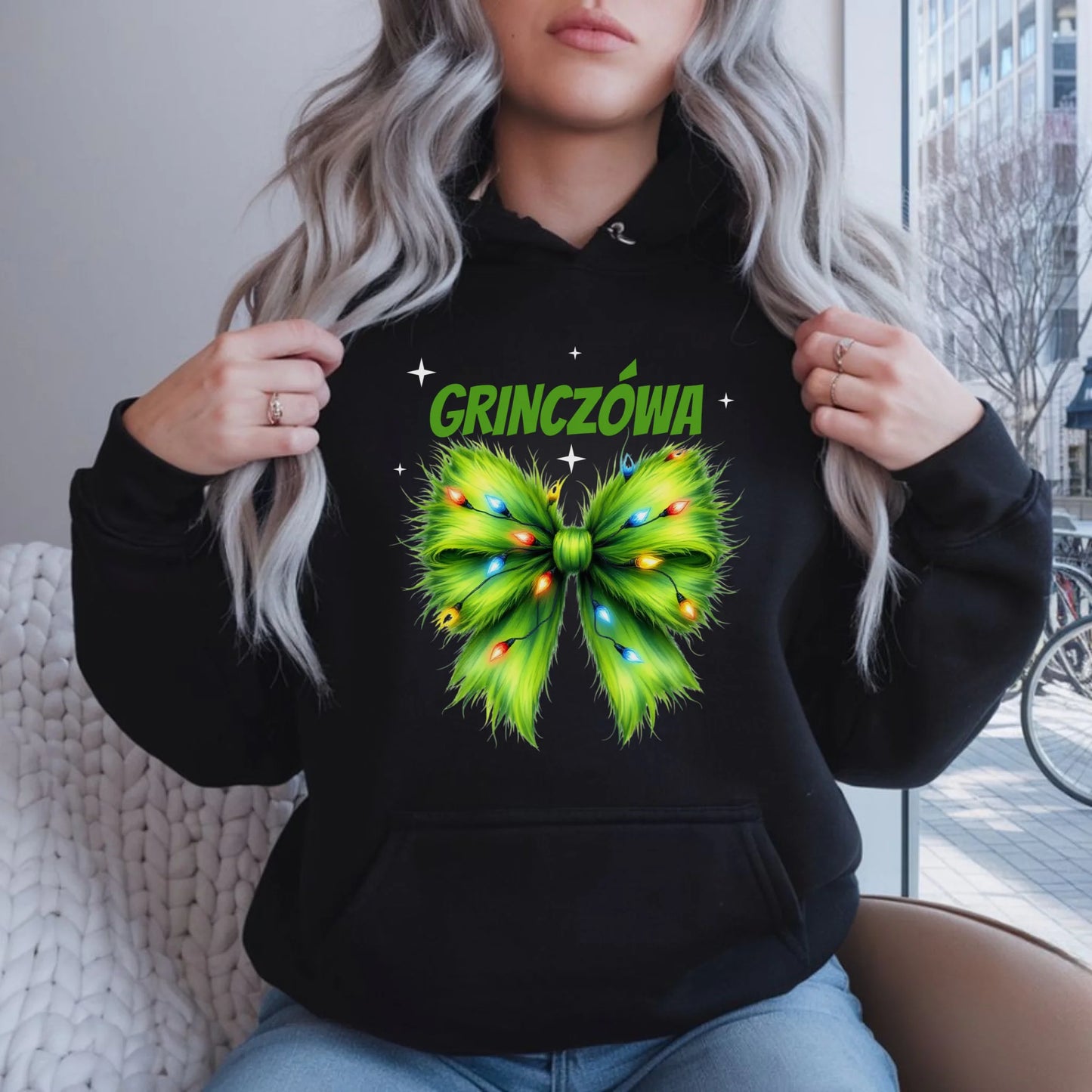 Bluza damska z kapturem świąteczna - Grinczówa BN114 - StoryCups.pl