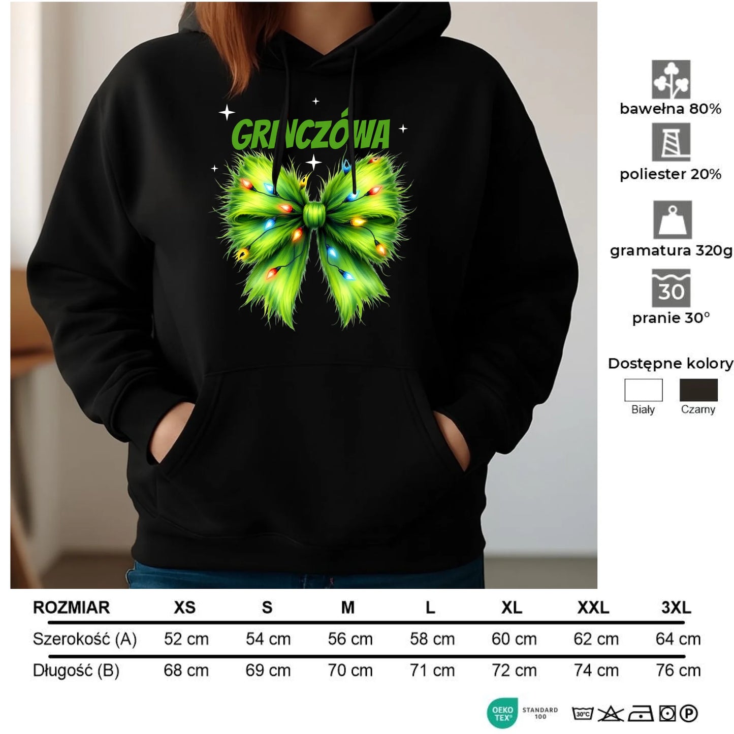 Bluza damska z kapturem świąteczna - Grinczówa BN114 - StoryCups.pl