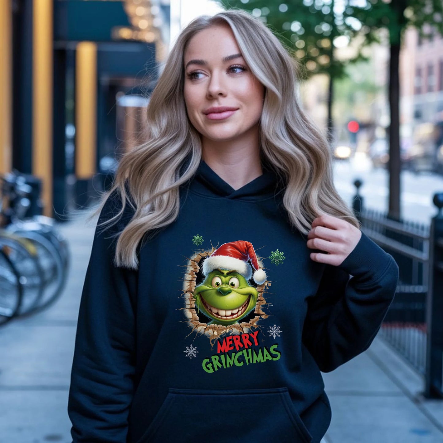Bluza damska z kapturem świąteczna - Grinch - Merry Grinchmas BN113 - StoryCups.pl