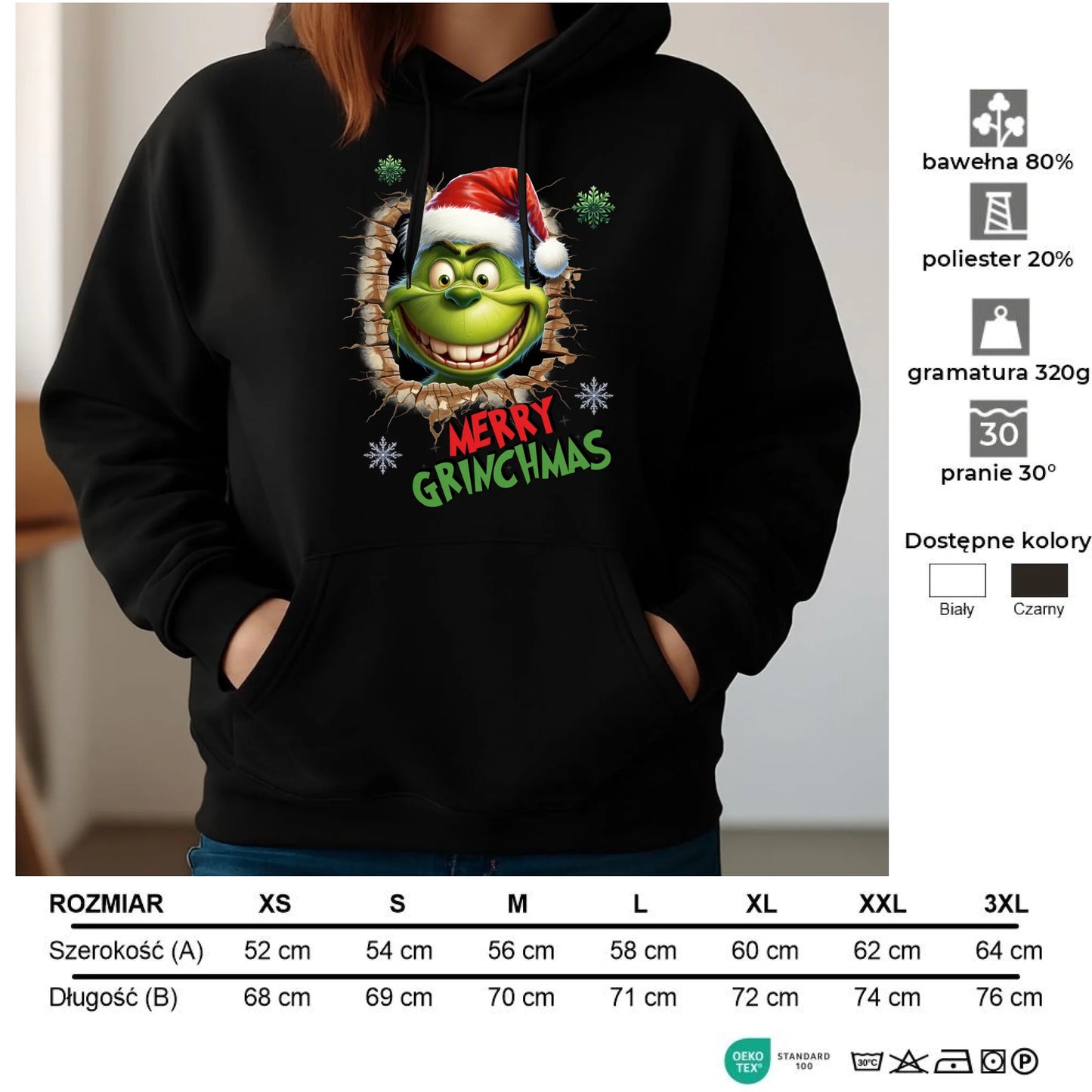 Bluza damska z kapturem świąteczna - Grinch - Merry Grinchmas BN113 - StoryCups.pl