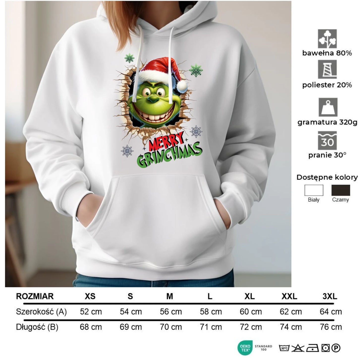 Bluza damska z kapturem świąteczna - Grinch - Merry Grinchmas BN113 - StoryCups.pl