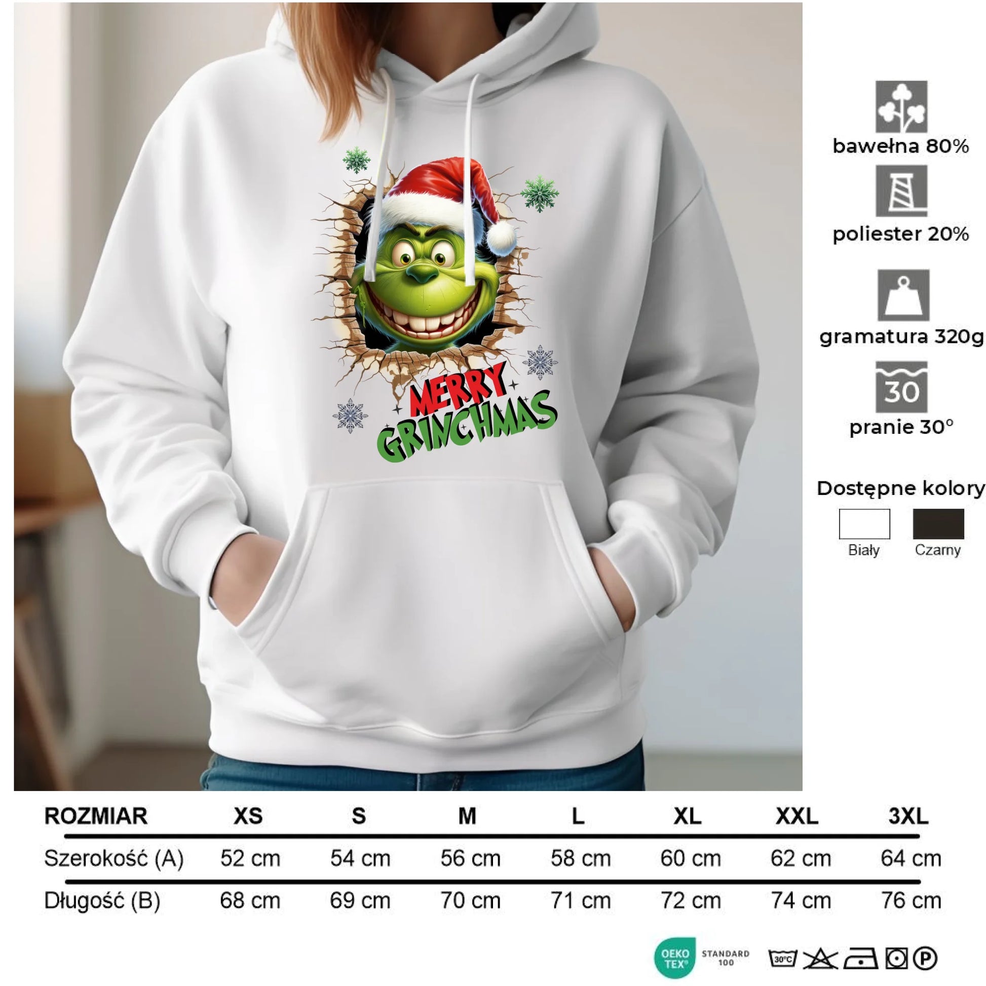 Bluza damska z kapturem świąteczna - Grinch - Merry Grinchmas BN113 - StoryCups.pl