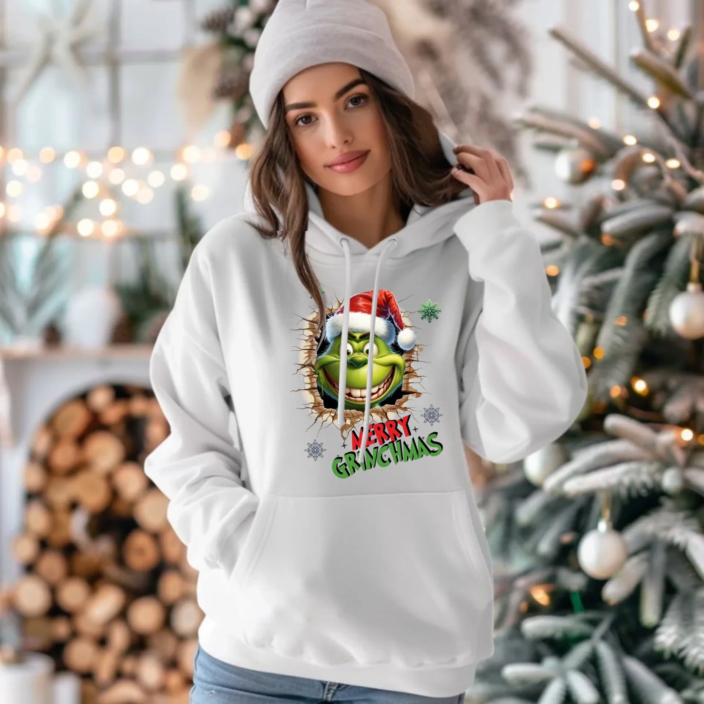 Bluza damska z kapturem świąteczna - Grinch - Merry Grinchmas BN113 - StoryCups.pl