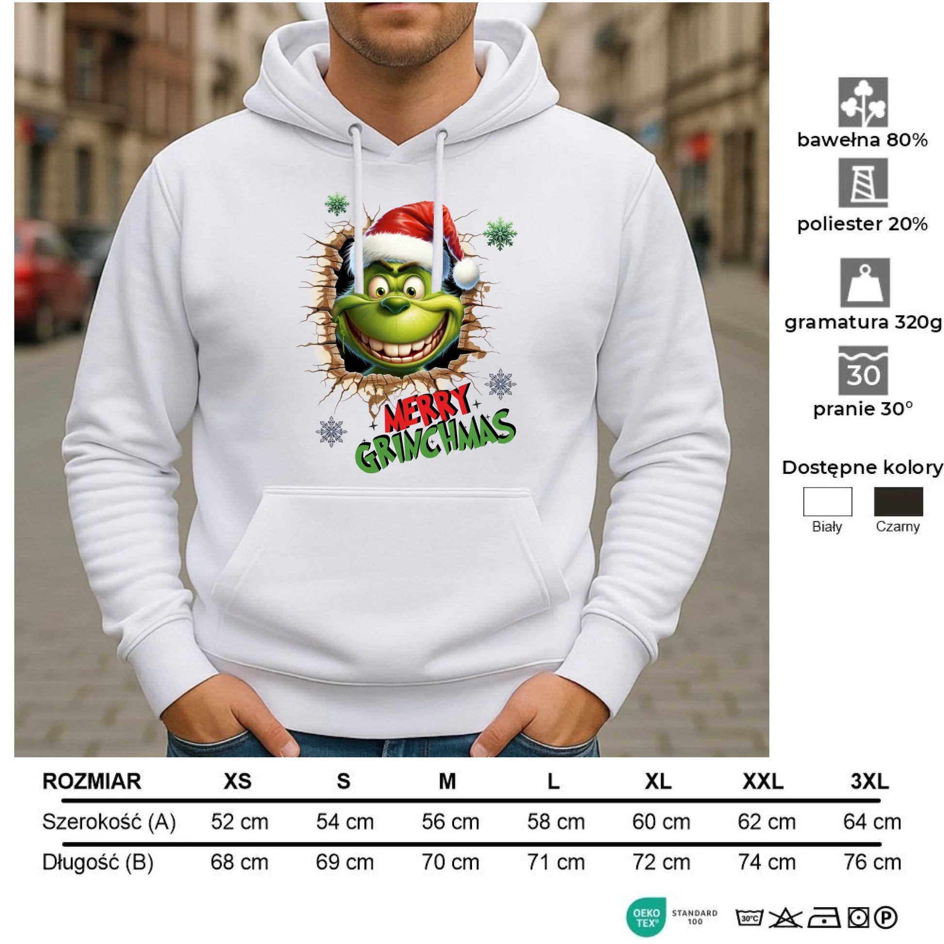 Bluza męska z kapturem świąteczna - Grinch - Merry Grinchmas BN113 - StoryCups.pl